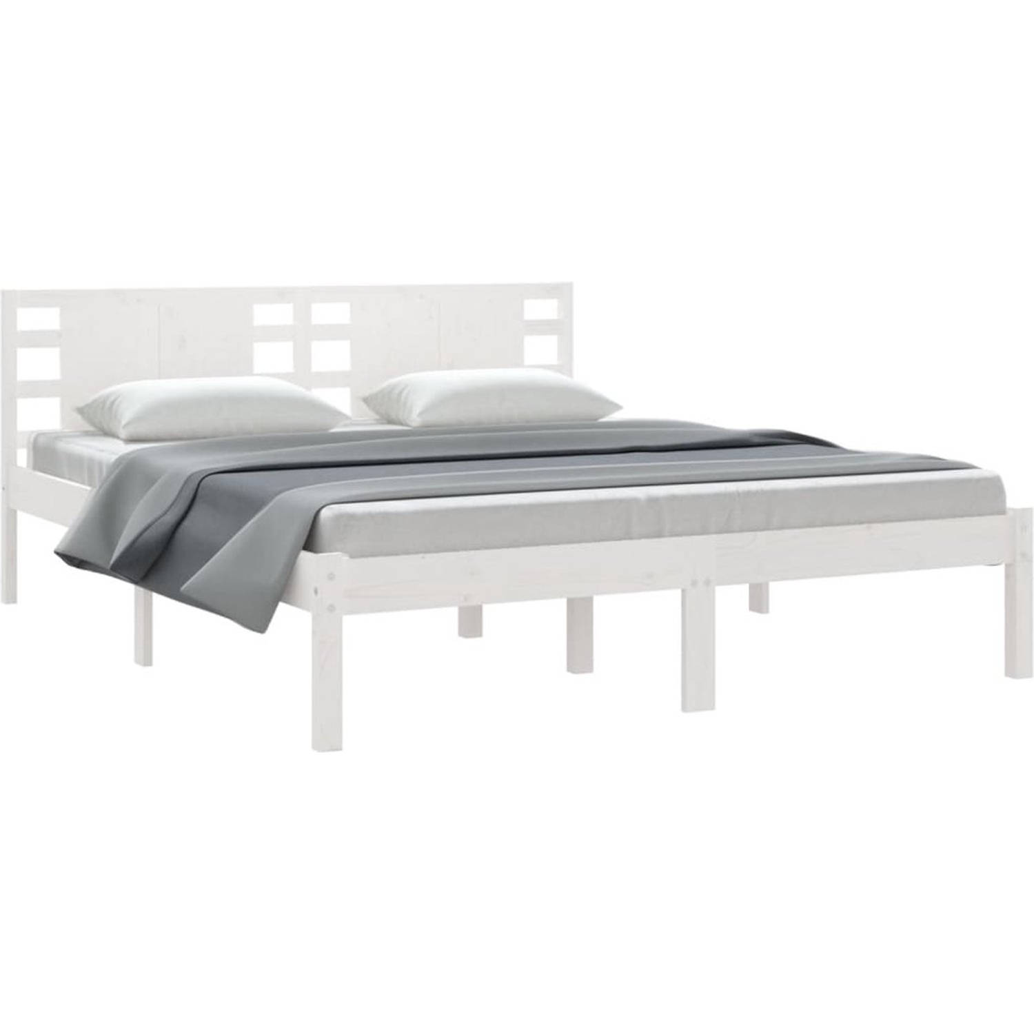 The Living Store Bedframe Massief Grenenhout - 160x200 cm - Wit