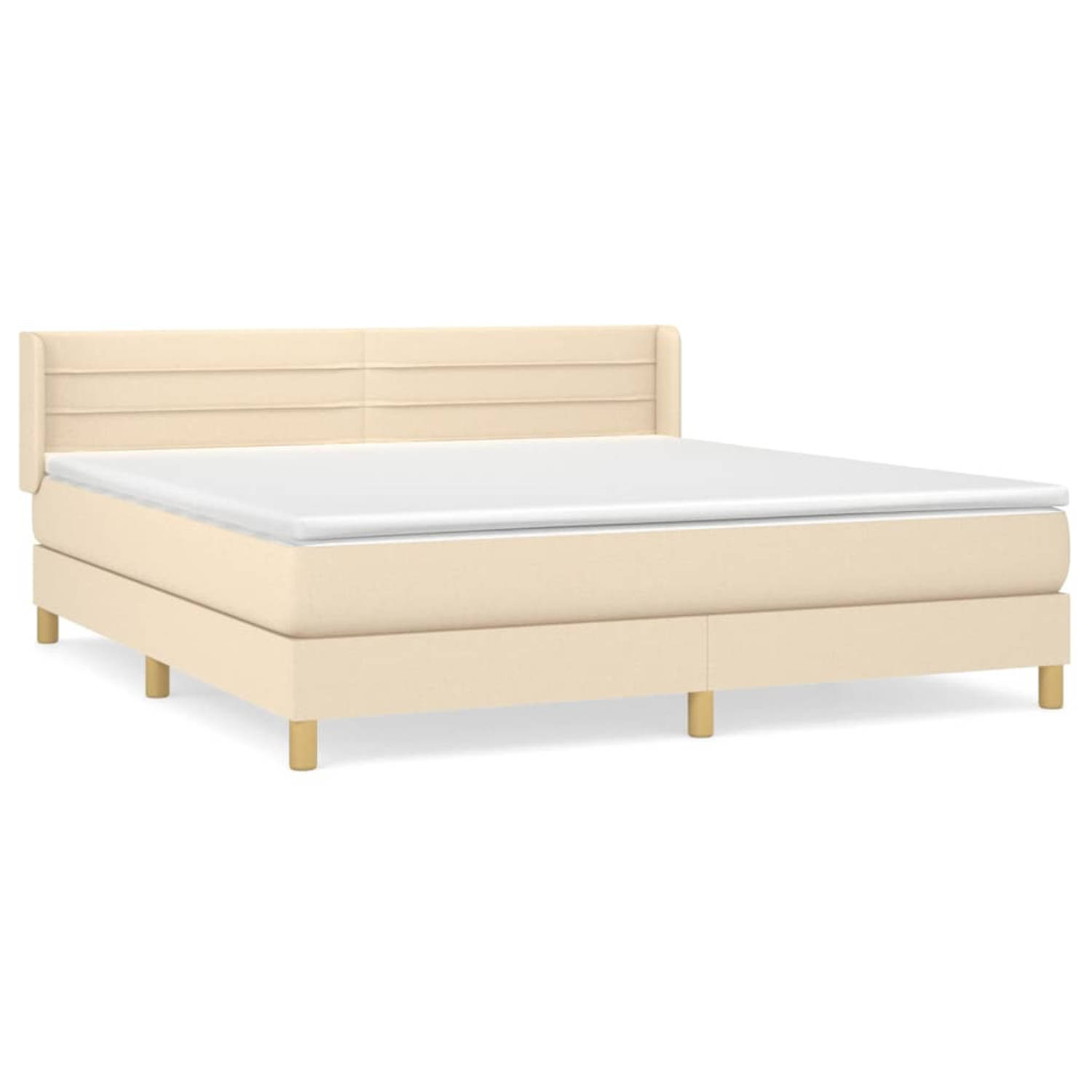 The Living Store Boxspringbed - crème - 203x163x78/88 cm - pocketvering - middelharde ondersteuning