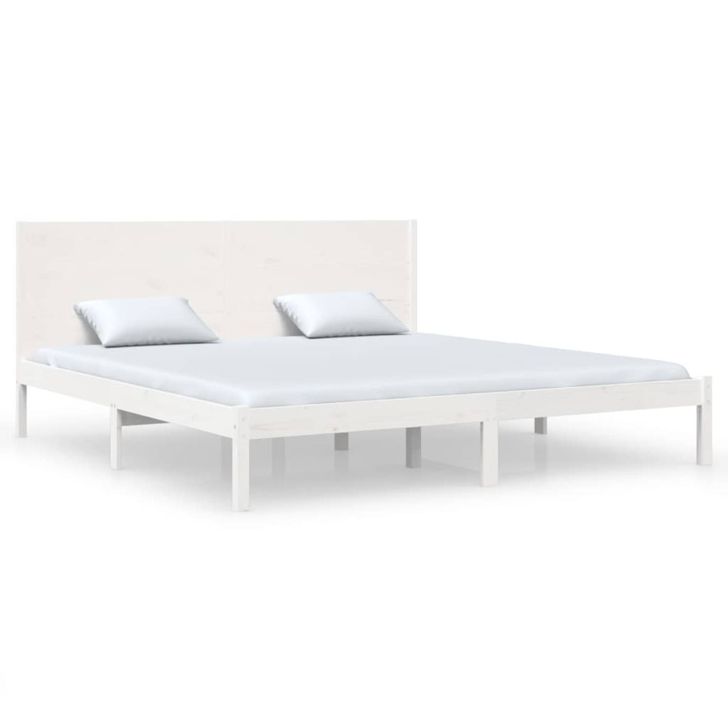 The Living Store Bedframe massief grenenhout wit 200x200 cm - Bedframe - Bedframes - Tweepersoonsbed - Bed - Bedombouw - Dubbel Bed - Frame - Bed Frame - Ledikant - Houten Bedframe