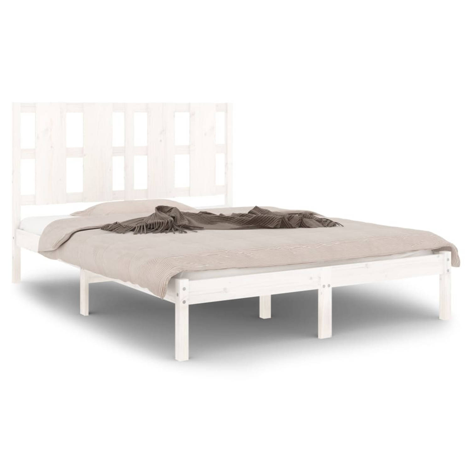 The Living Store Bedframe massief grenenhout wit 140x190 cm - Bedframe - Bedframes - Bed - Bedbodem - Ledikant - Bed Frame - Massief Houten Bedframe - Slaapmeubel - Tweepersoonsbed