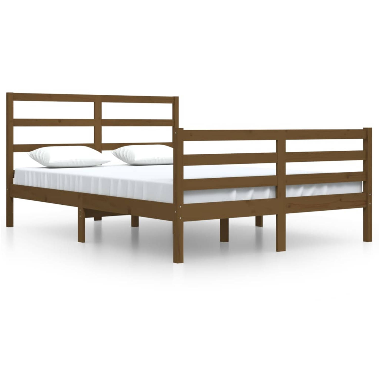 The Living Store Bedframe massief grenenhout honingbruin 140x200 cm - Bedframe - Bedframes - Bed - Bedbodem - Ledikant - Bed Frame - Massief Houten Bedframe - Slaapmeubel - Bedden