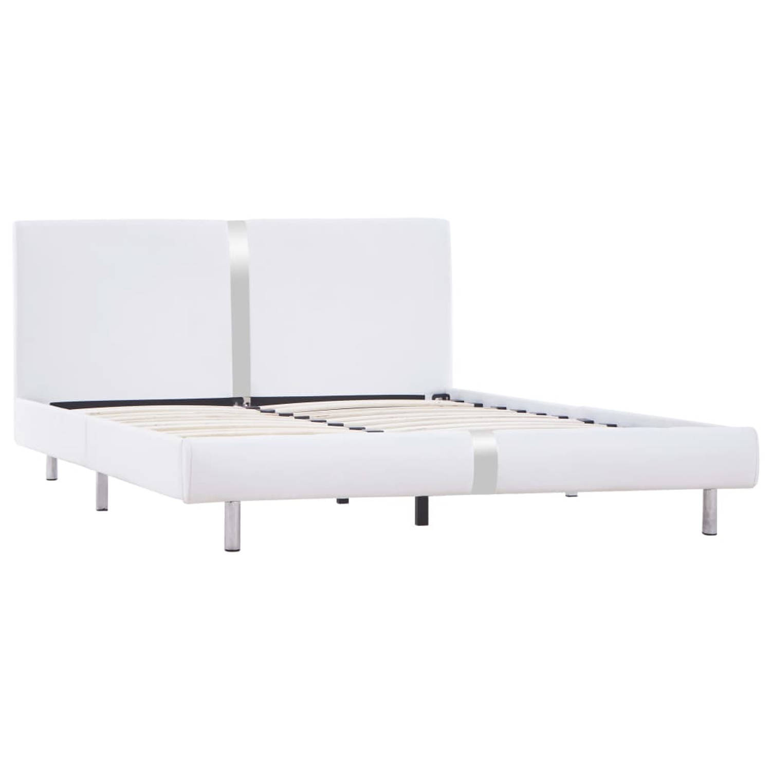 The Living Store Bedframe - Classic s - IJzer en MDF - 140 x 200 cm - Wit