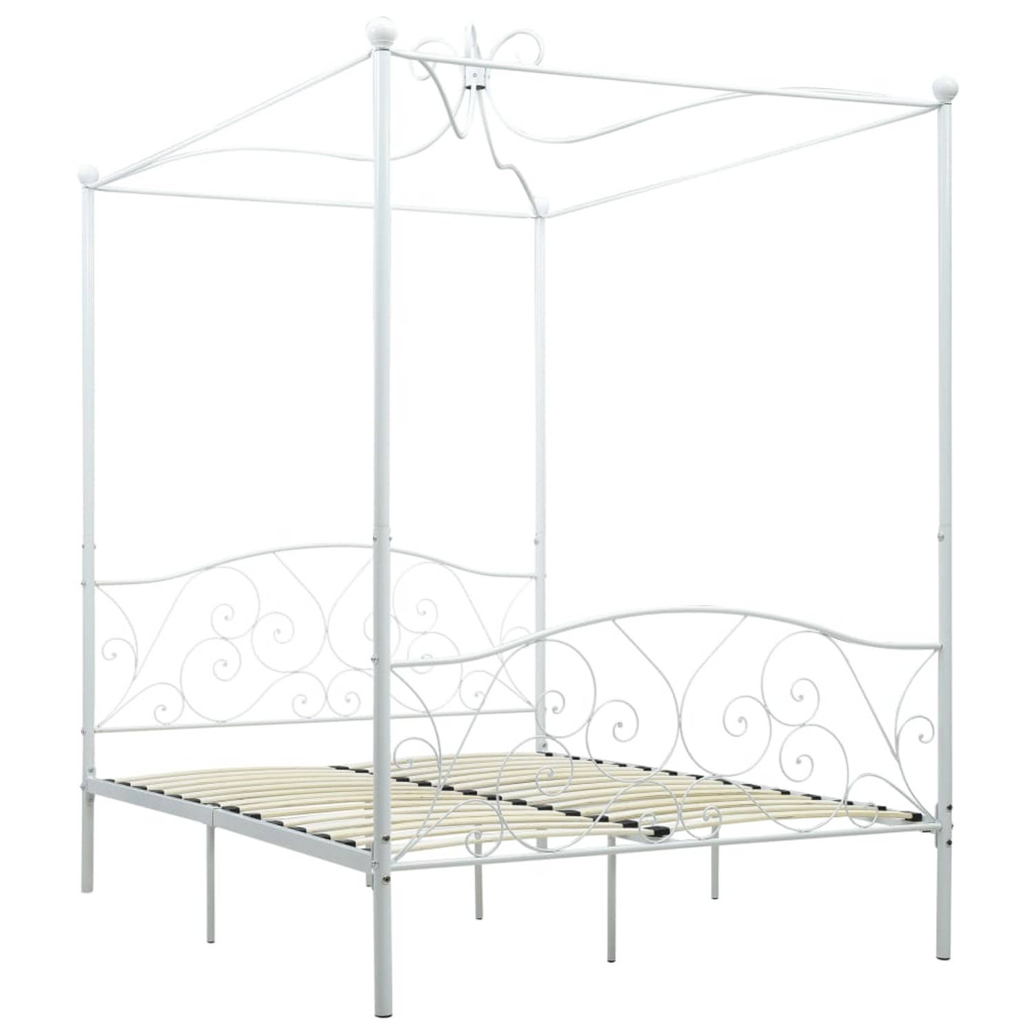 The Living Store Hemelbedframe - Metaal - 211 x 149 x 227 cm - Wit - Voor 140x200 cm matras