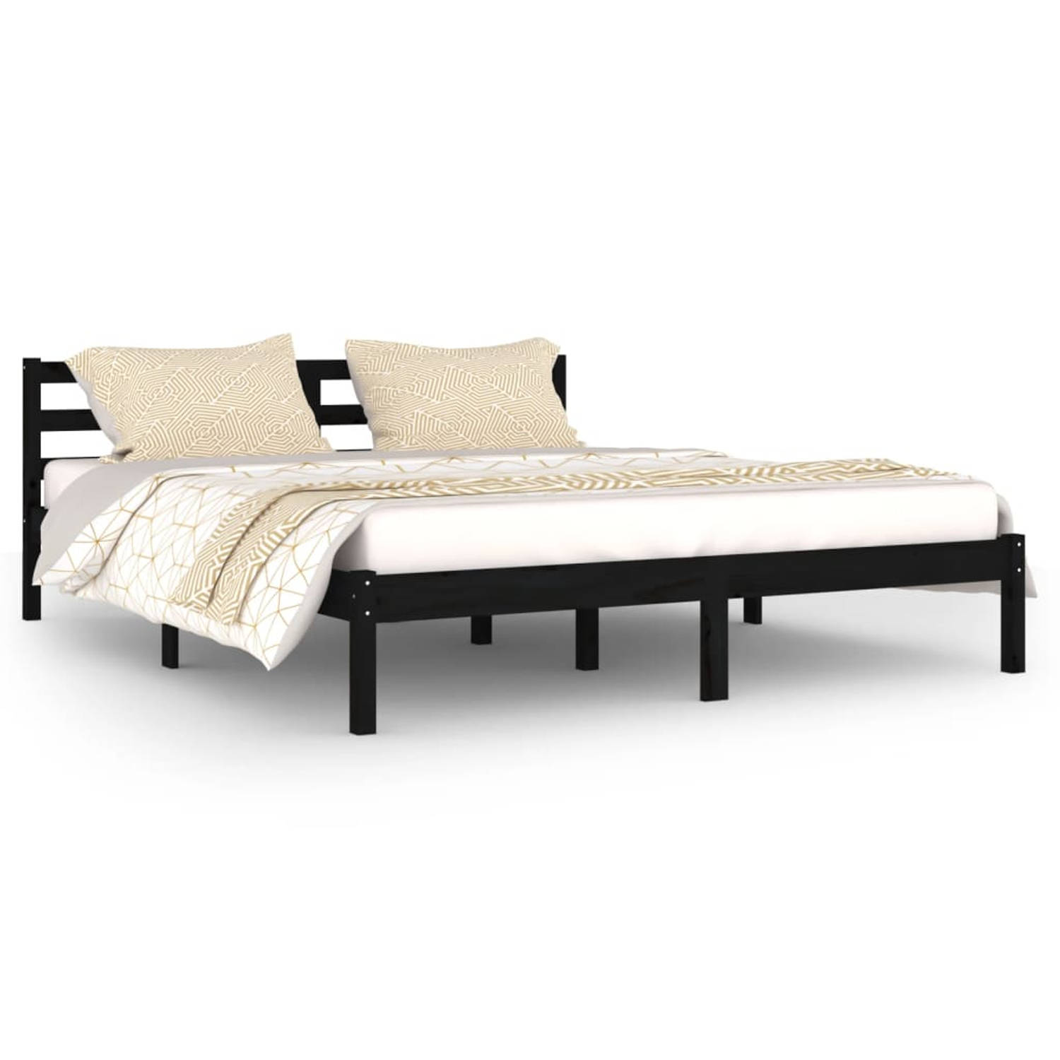 The Living Store Bedframe massief grenenhout zwart 160x200 cm - Bedframe - Bedframes - Bed - Bedbodem - Ledikant - Bed Frame - Massief Houten Bedframe - Slaapmeubel - Bedden - Bedb