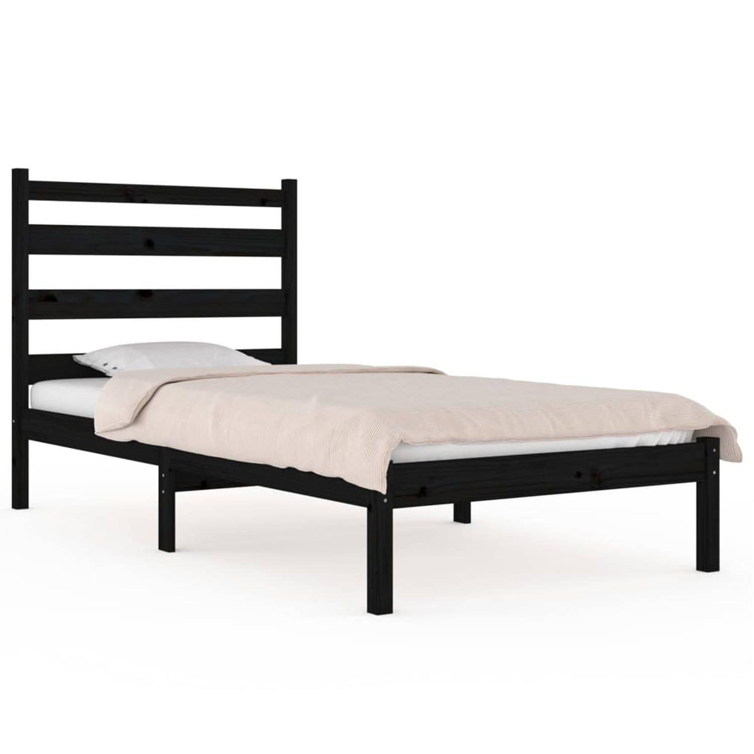 The Living Store Bedframe massief grenenhout zwart 100x200 cm - Bedframe - Bedframes - Eenpersoonsbed - Bed - Bedombouw - Enkel Bed - Frame - Bed Frame - Ledikant - Houten Bedframe