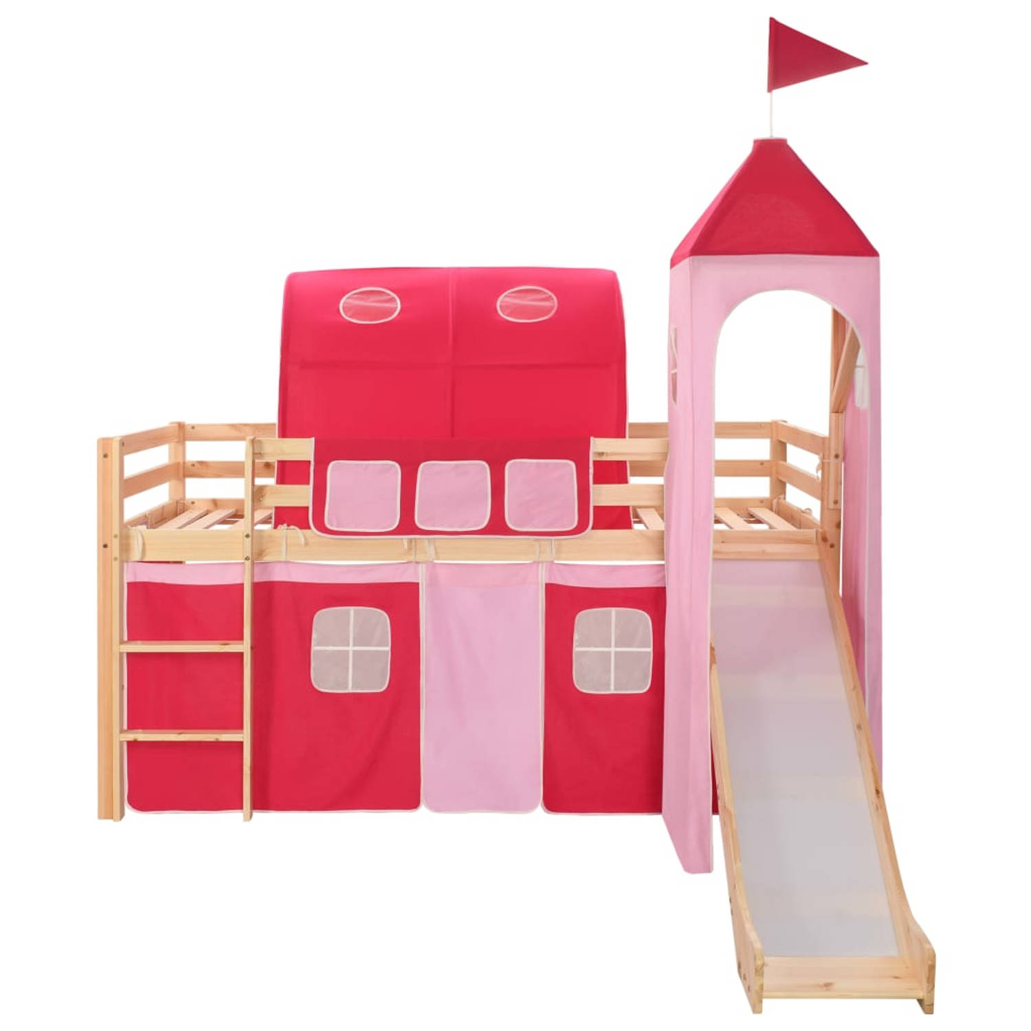 The Living Store Kinderhoogslaper met glijbaan en ladder 208x230 cm grenenhout - Bed