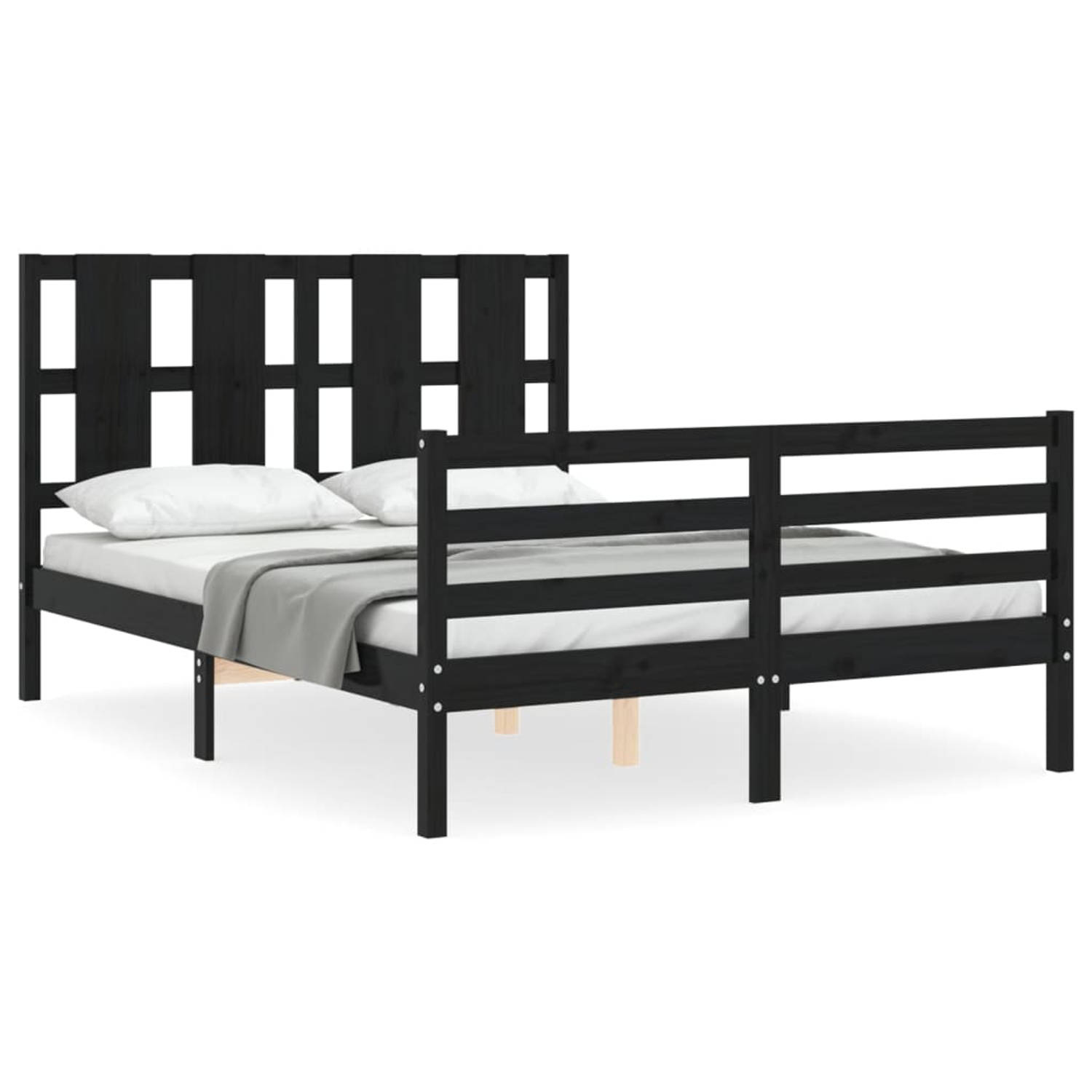 The Living Store Bedframe met hoofdbord massief hout zwart 120x200 cm - Bedframe - Bedframes - Bed - Tweepersoonsbed - Slaapkamermeubel - Houten Bedframe - Houten Bed - Bedbodem -