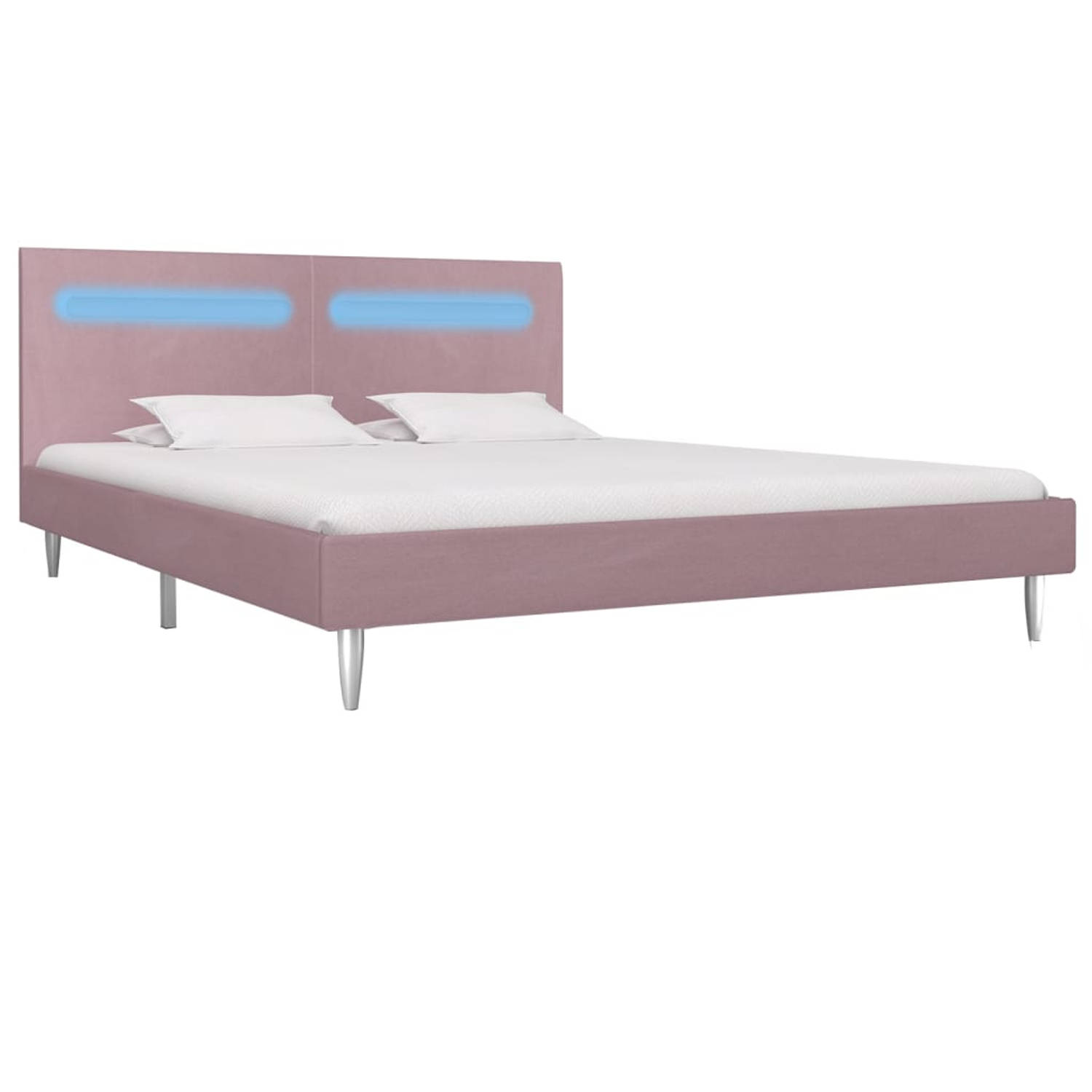 The Living Store Bedframe met LED stof roze 160x200 cm - Bed