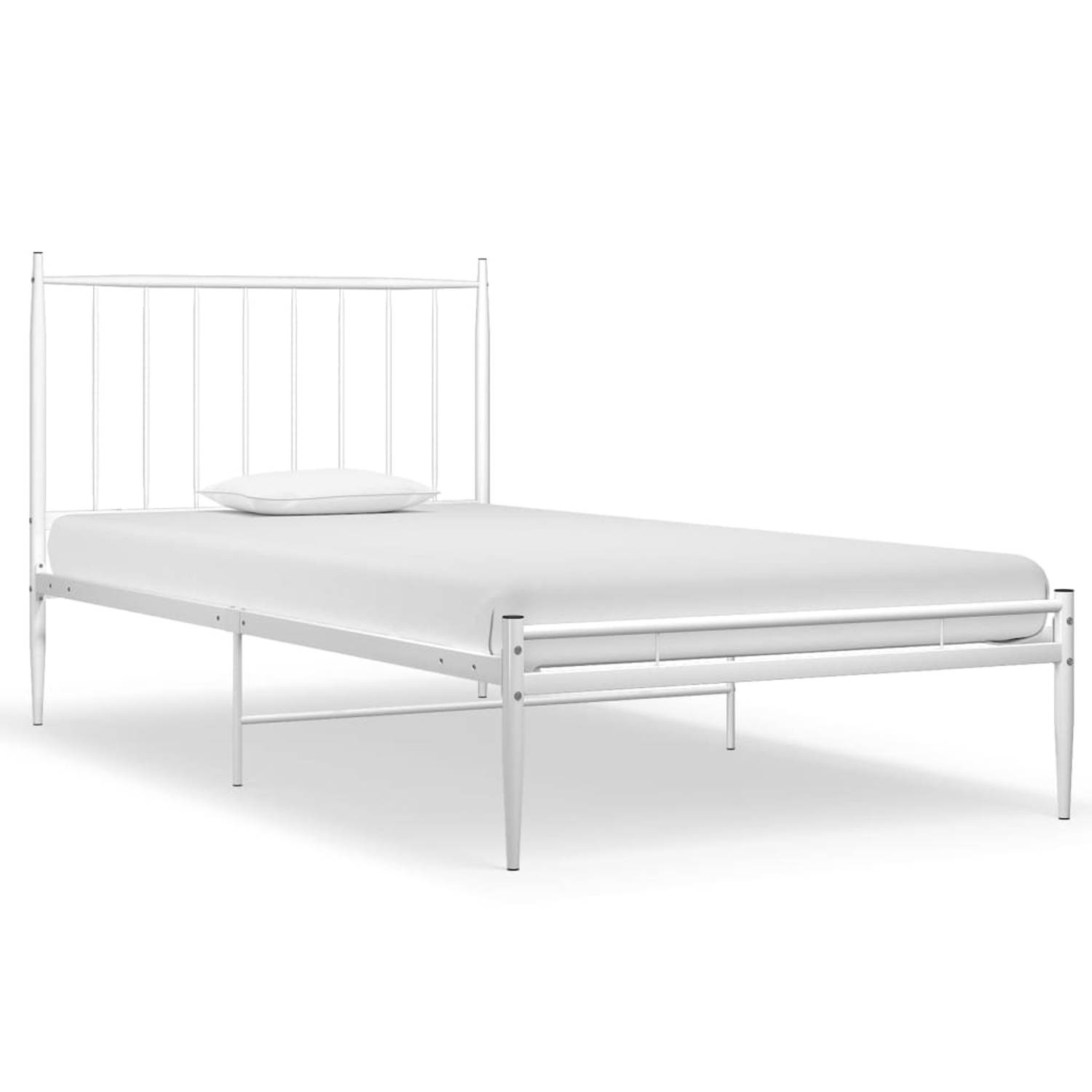 The Living Store Bedframe metaal wit 100x200 cm - Bedframe - Bedframes - Eenpersoonsbed - Eenpersoonsbedden - Bed - Bedden - Bedombouw - Bedombouwen - Frame - Frames - Slaapmeubel