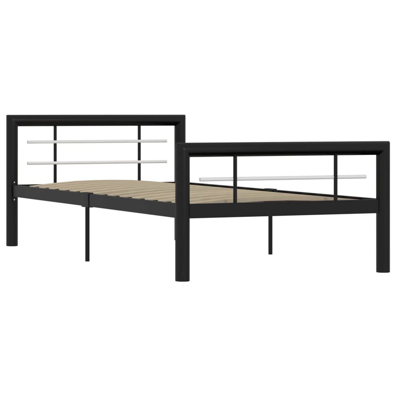 The Living Store Metalen bedframe - 212 x 107.5 x 65.5 cm - Zwart/wit