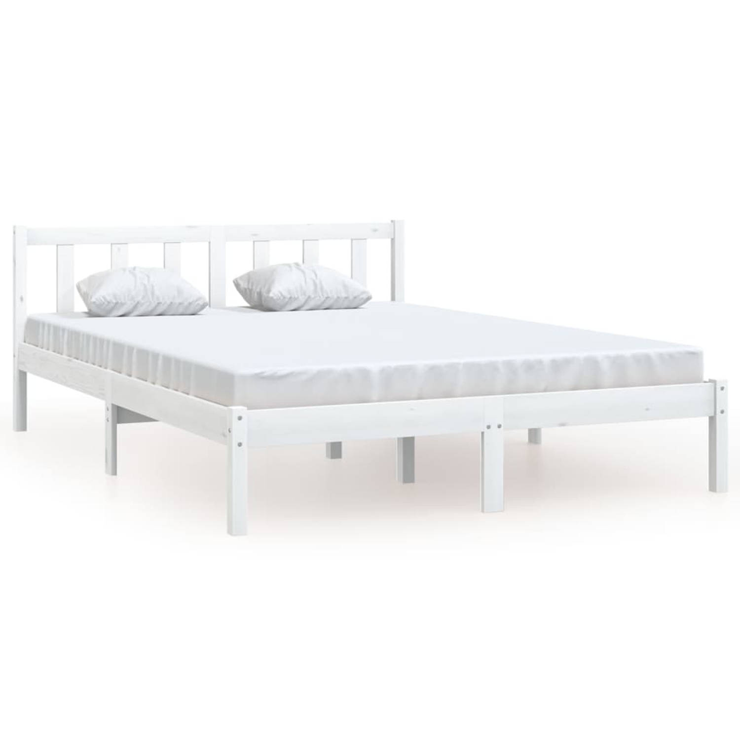 The Living Store Bedframe massief grenenhout wit 160x200 cm - Bedframe - Bedframe - Bed Frame - Bed Frames - Bed - Bedden - 1-persoonsbed - 1-persoonsbedden - Eenpersoons Bed