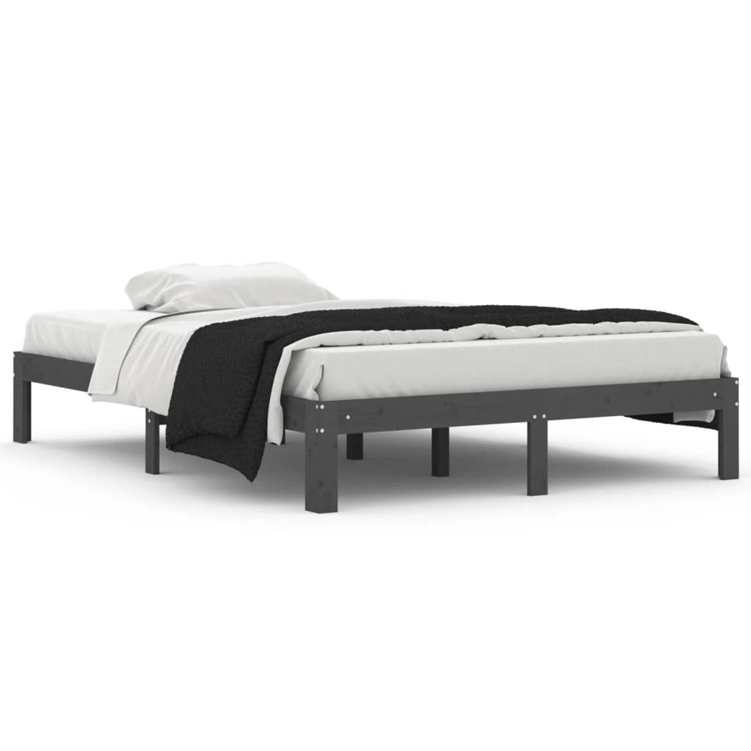 The Living Store Bedframe massief grenenhout grijs 140x200 cm - Bedframe - Bedframes - Bed - Bedbodem - Ledikant - Bed Frame - Massief Houten Bedframe - Slaapmeubel - Tweepersoonsb