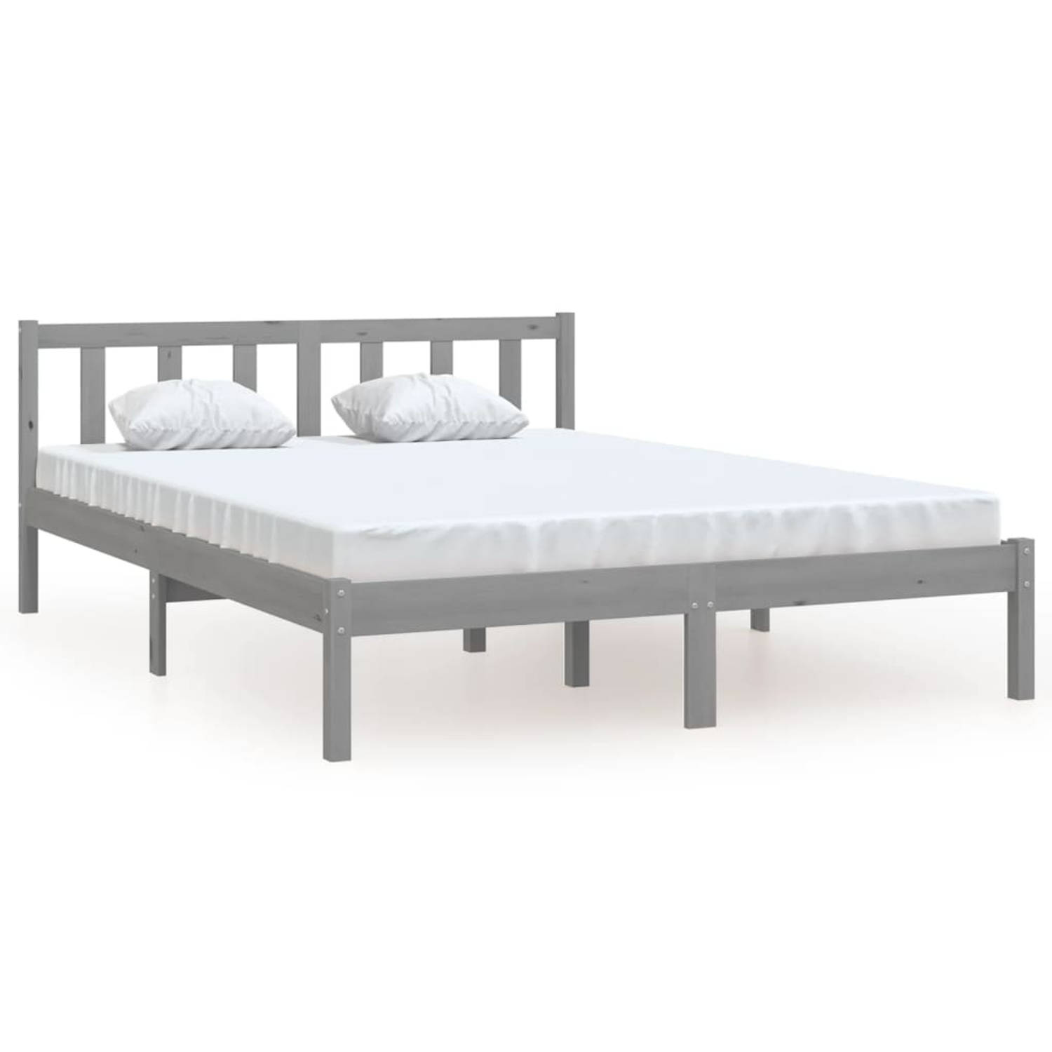The Living Store Bedframe massief grenenhout grijs 160x200 cm - Bedframe - Bedframe - Bed Frame - Bed Frames - Bed - Bedden - 1-persoonsbed - 1-persoonsbedden - Eenpersoons Bed