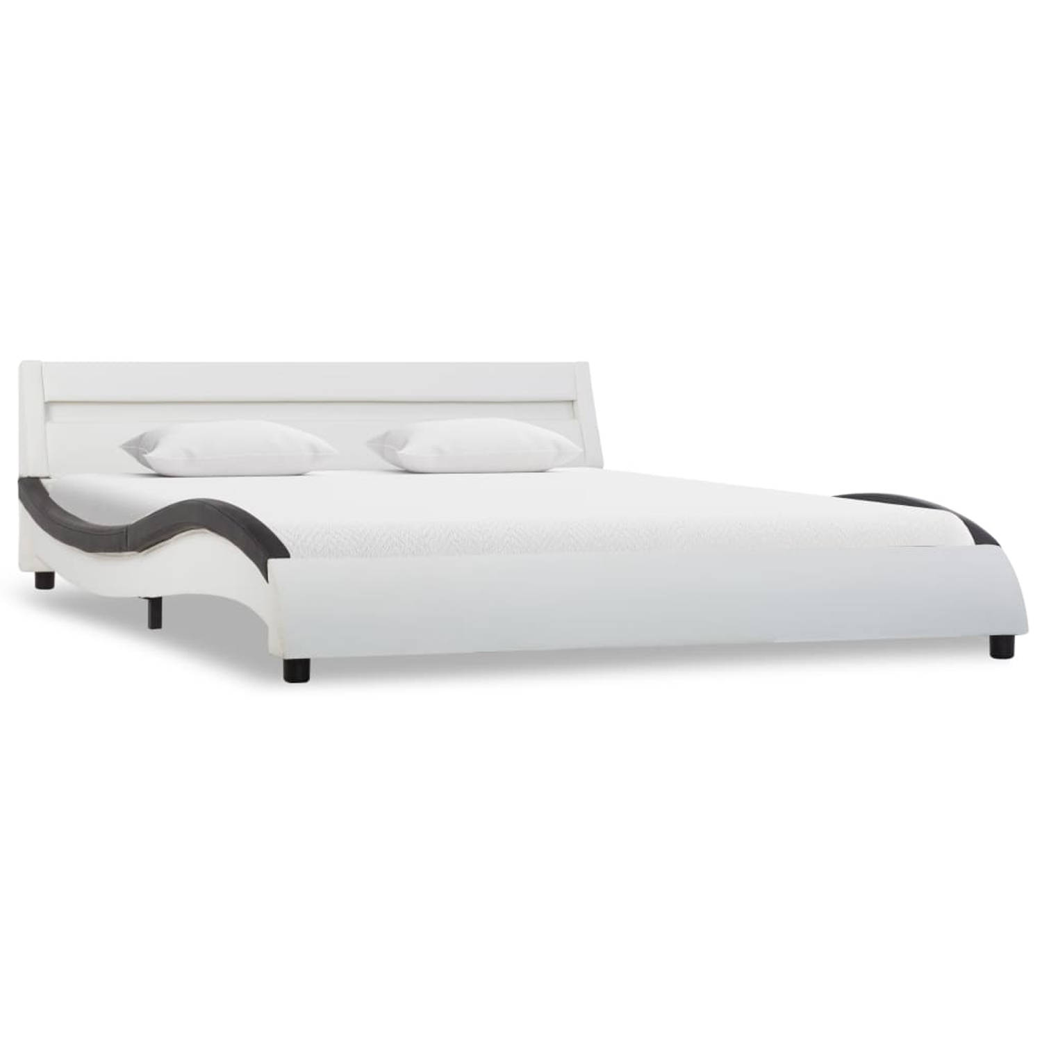 The Living Store Bedframe met LED kunstleer wit en zwart 140x200 cm - Bed