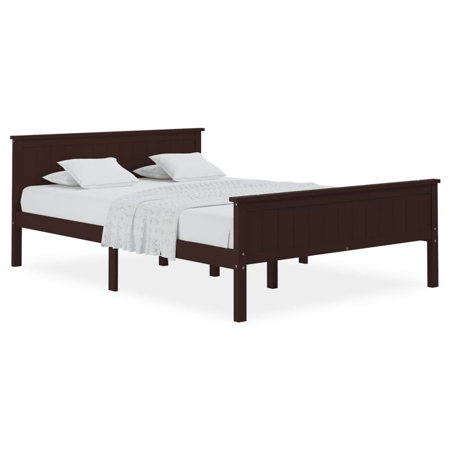 The Living Store Bedframe massief grenenhout donkerbruin 140x200 cm - Bedframe - Bedframes - Houten Bedframe - Bed - Bedbodem - Slaapmeubel - Tweepersoonsbed - Houten Bedframes - B