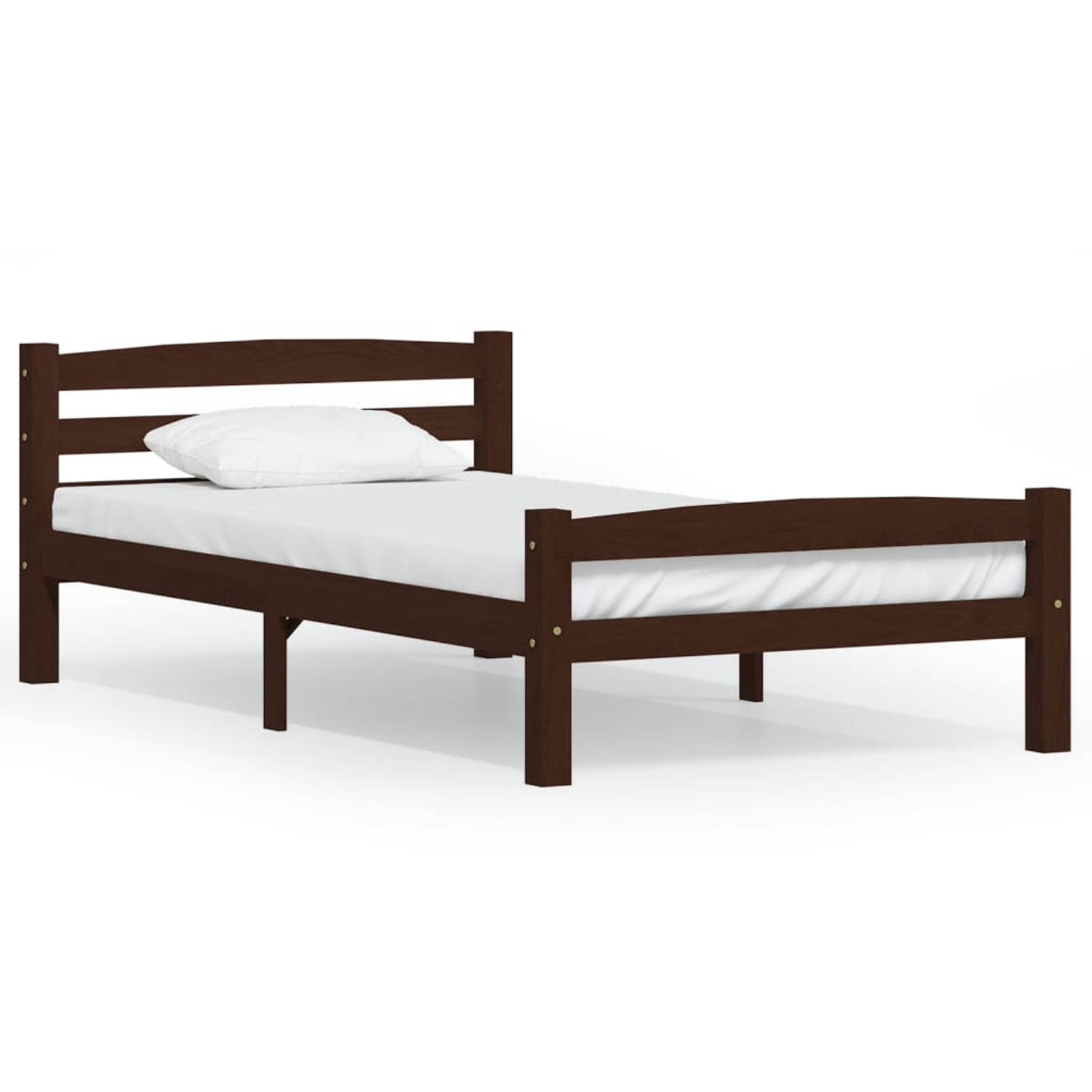 The Living Store Bedframe massief grenenhout donkerbruin 100x200 cm - Bedframe - Bedframe - Bed Frame - Bed Frames - Bed - Bedden - 1-persoonsbed - 1-persoonsbedden - Eenpersoons B