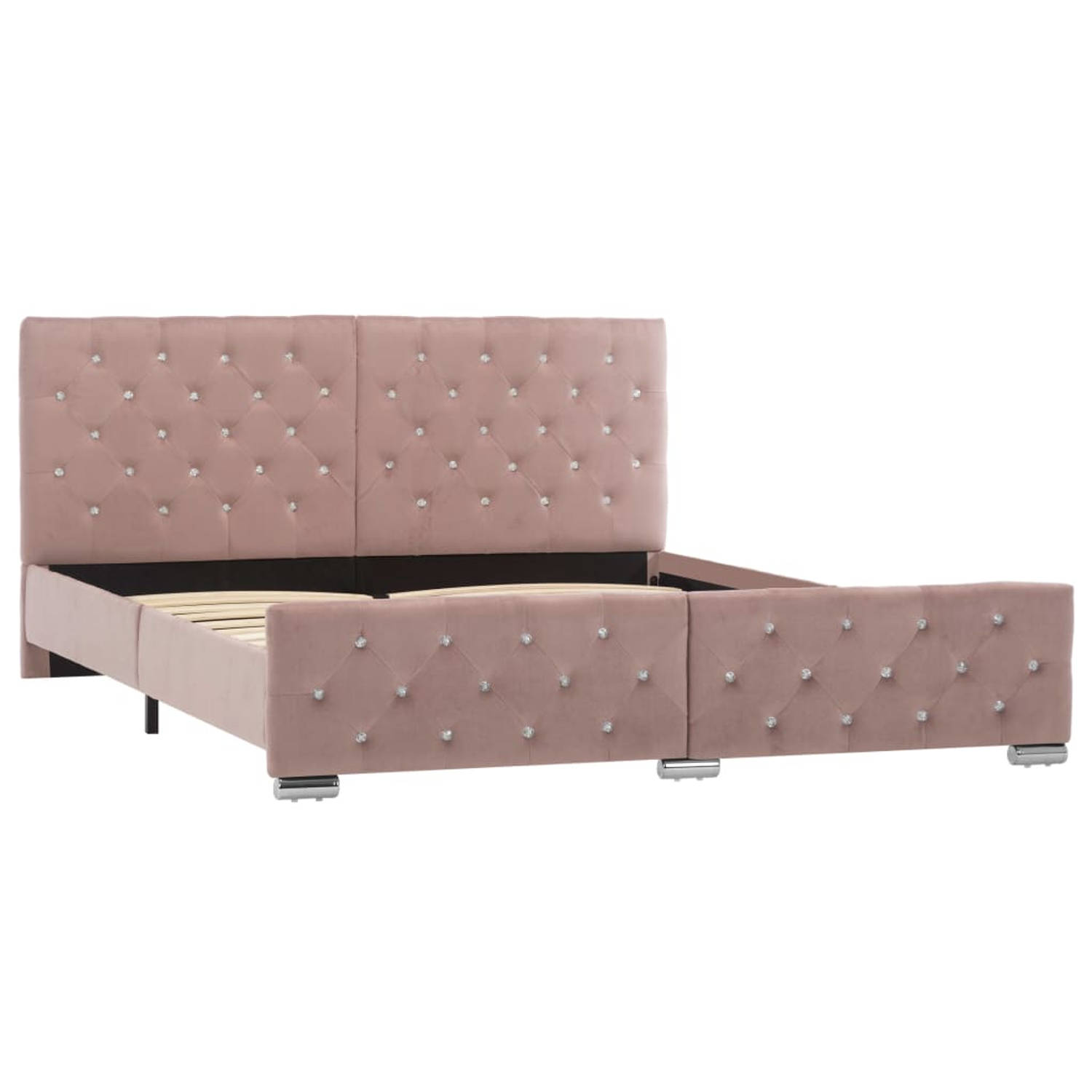 The Living Store Bedframe fluweel roze 160x200 cm - Bed