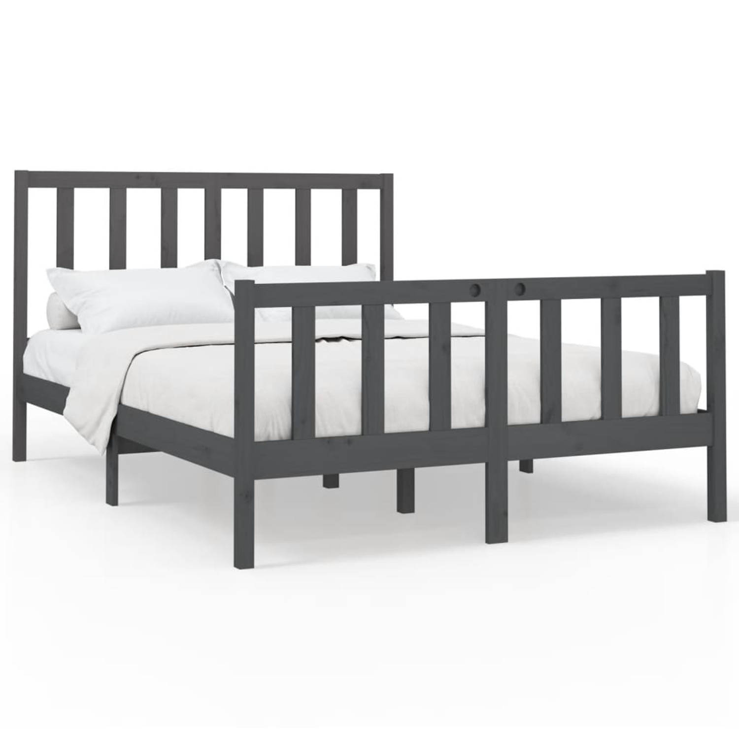 The Living Store Bedframe massief grenenhout grijs 160x200 cm - Bedframe - Bedframes - Bed - Bedbodem - Ledikant - Bed Frame - Massief Houten Bedframe - Slaapmeubel - Tweepersoonsb