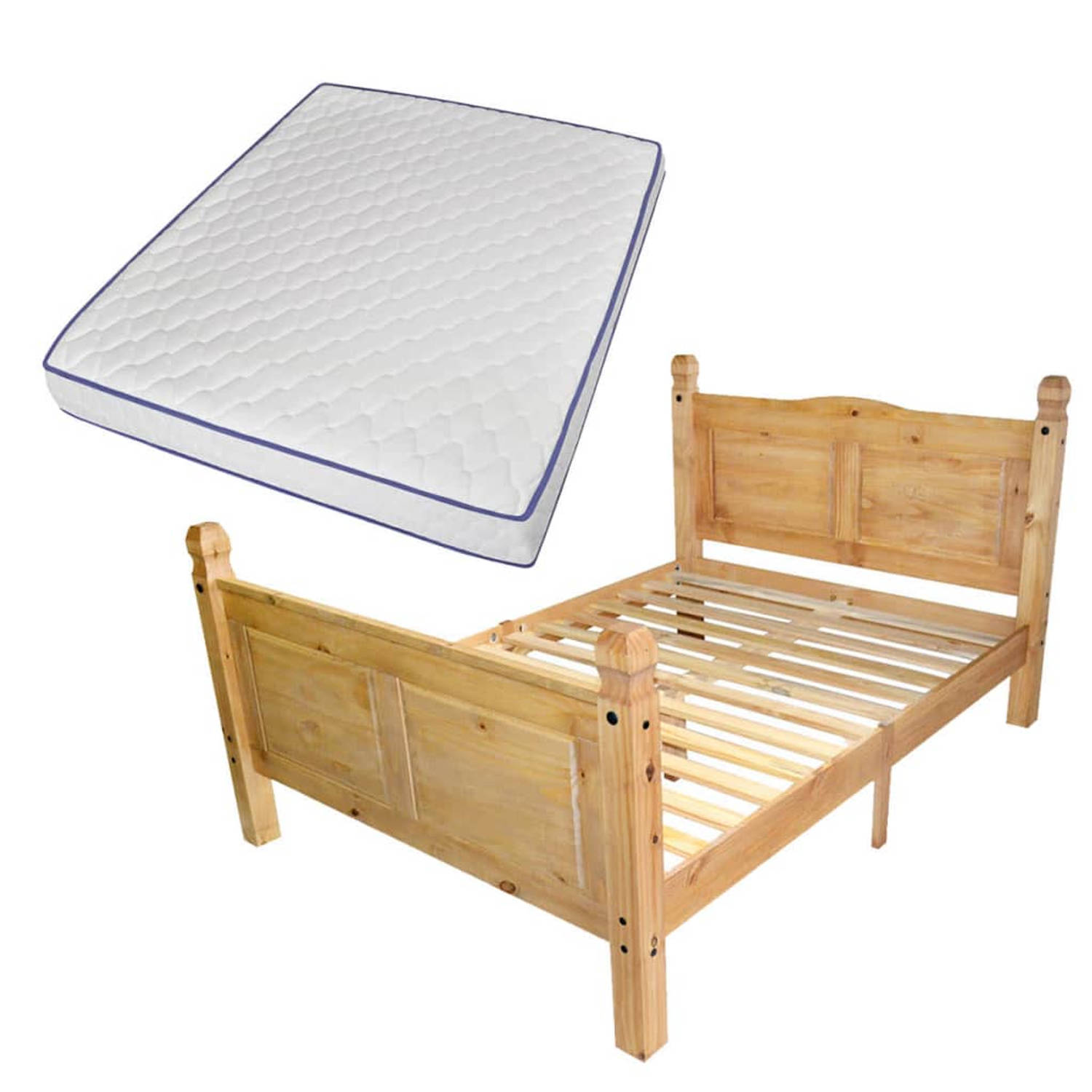 The Living Store Bed met traagschuim matras grenenhout Corona-stijl 160x200 cm - Bed - Bedden - Bedframe - Bedframes - Tweepersoonsbed - Tweepersoonsbedden - Bed - Bedden - Bedombo