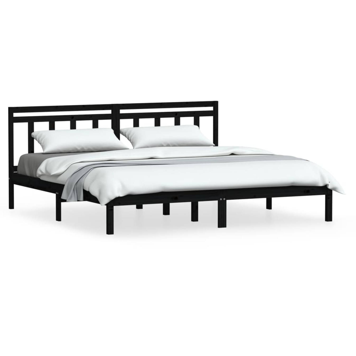 The Living Store Bedframe massief hout zwart 180x200 cm 6FT super king - Bedframe - Bedframes - Tweepersoonsbed - Bed - Bedombouw - Dubbel Bed - Frame - Bed Frame - Ledikant - Bedf