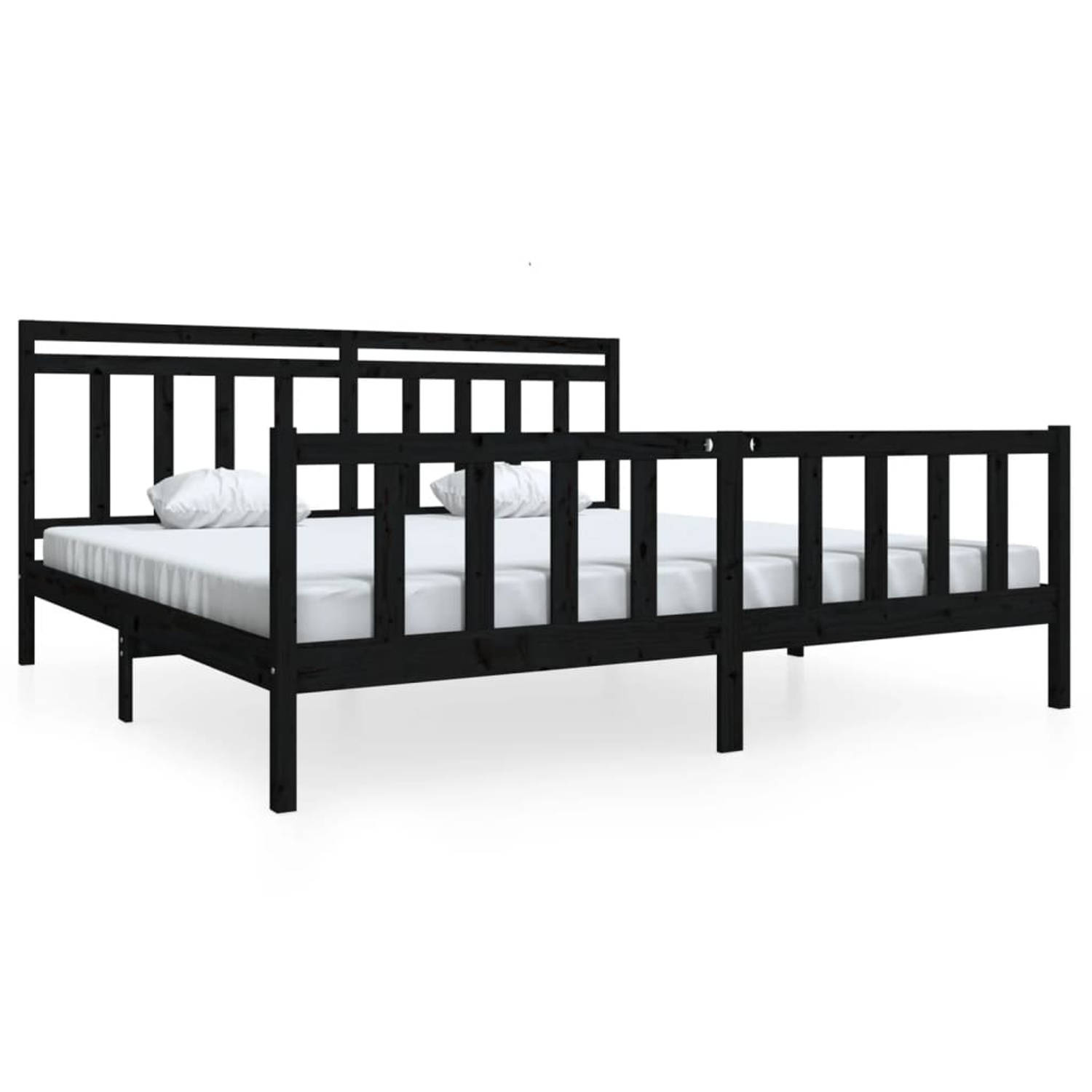 The Living Store Bedframe massief hout zwart 200x200 cm - Bedframe - Bedframes - Tweepersoonsbed - Bed - Bedombouw - Dubbel Bed - Frame - Bed Frame - Ledikant - Bedframe Met Hoofde