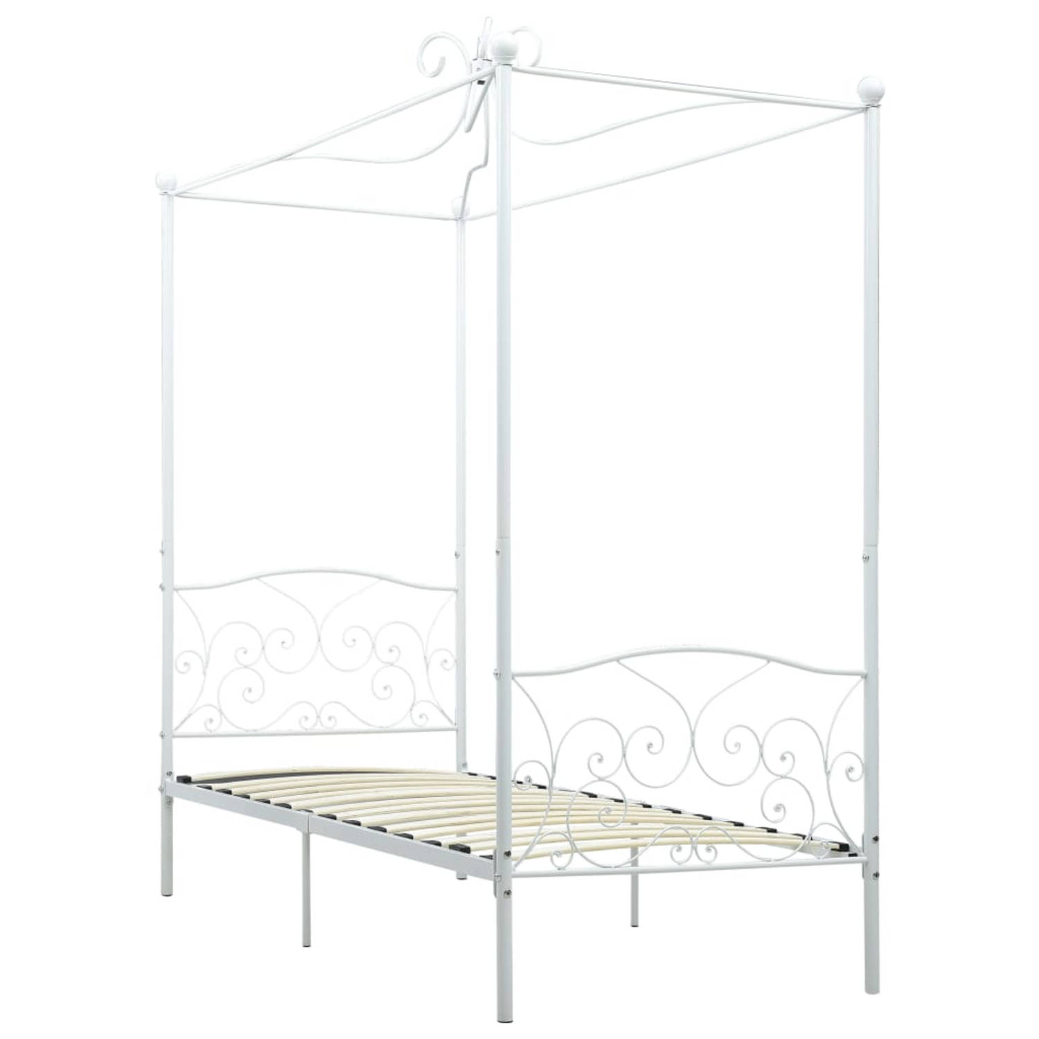 The Living Store Metalen Hemelbedframe - Wit - 211 x 109 x 227 cm - Geschikt voor 100 x 200 cm matras