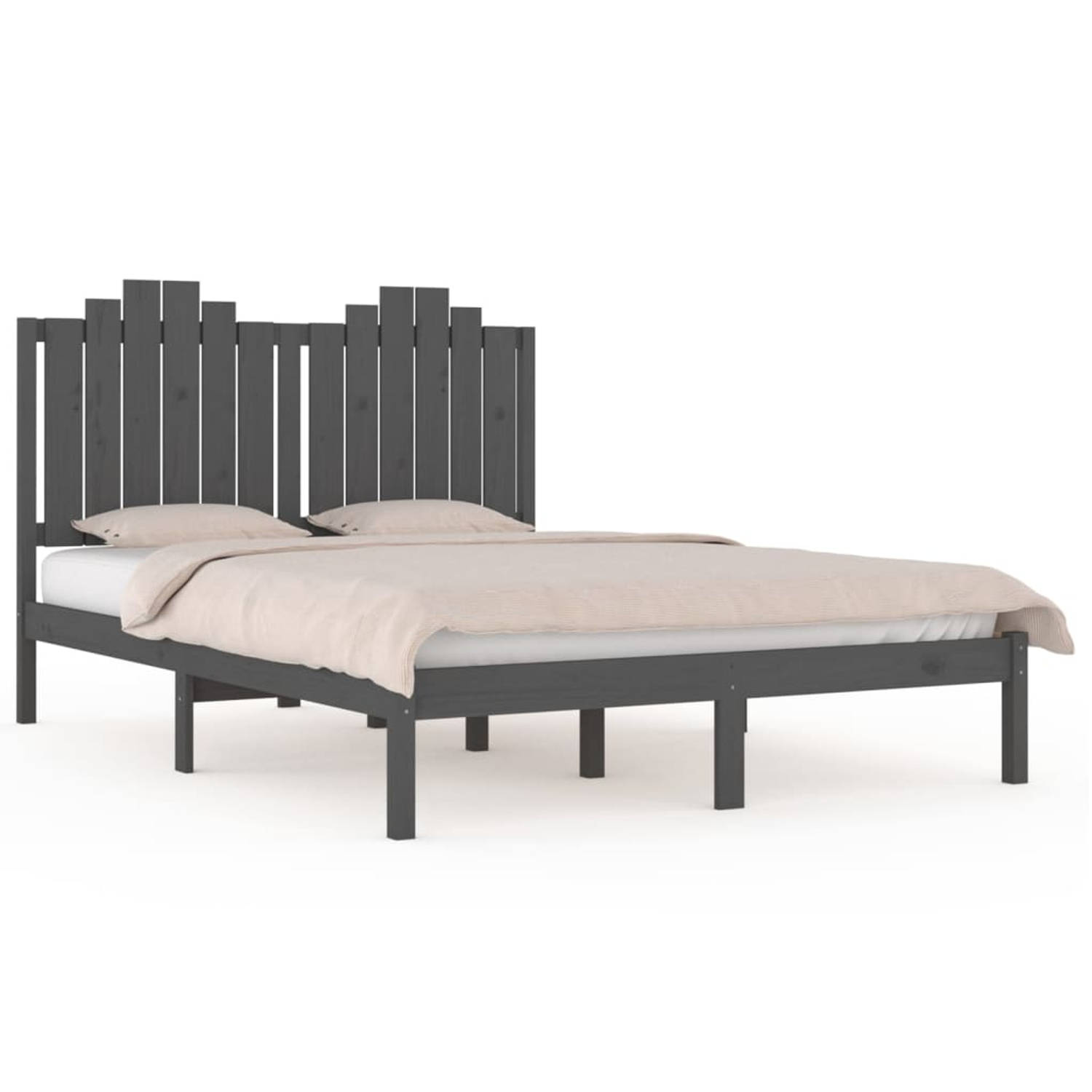 The Living Store Bedframe massief grenenhout grijs 200x200 cm - Bedframe - Bedframes - Tweepersoonsbed - Bed - Bedden - Bedombouw - Dubbel Bed - Frame - Bed Frame - Ledikant - Hout