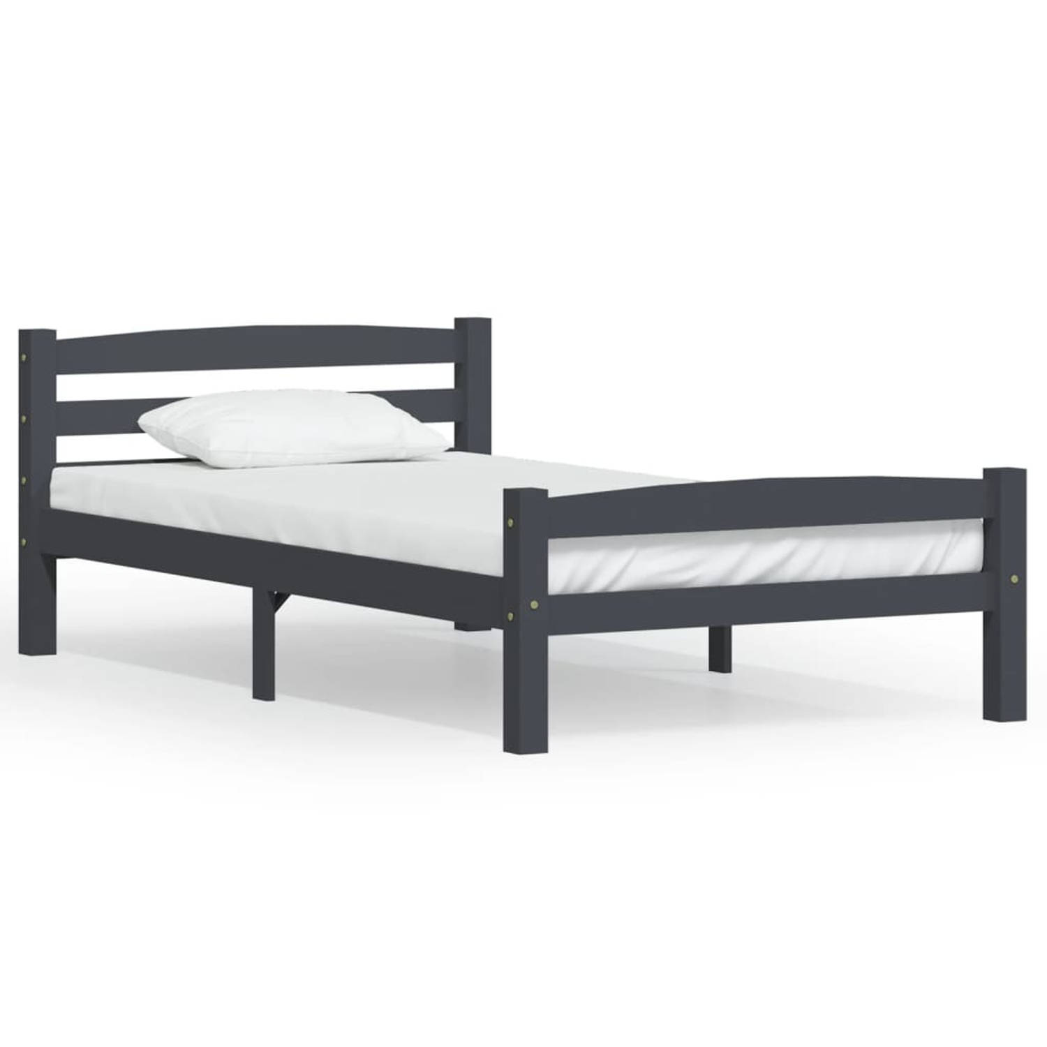 The Living Store Bedframe massief grenenhout donkergrijs 100x200 cm - Bedframe - Bedframe - Bed Frame - Bed Frames - Bed - Bedden - 1-persoonsbed - 1-persoonsbedden - Eenpersoons B