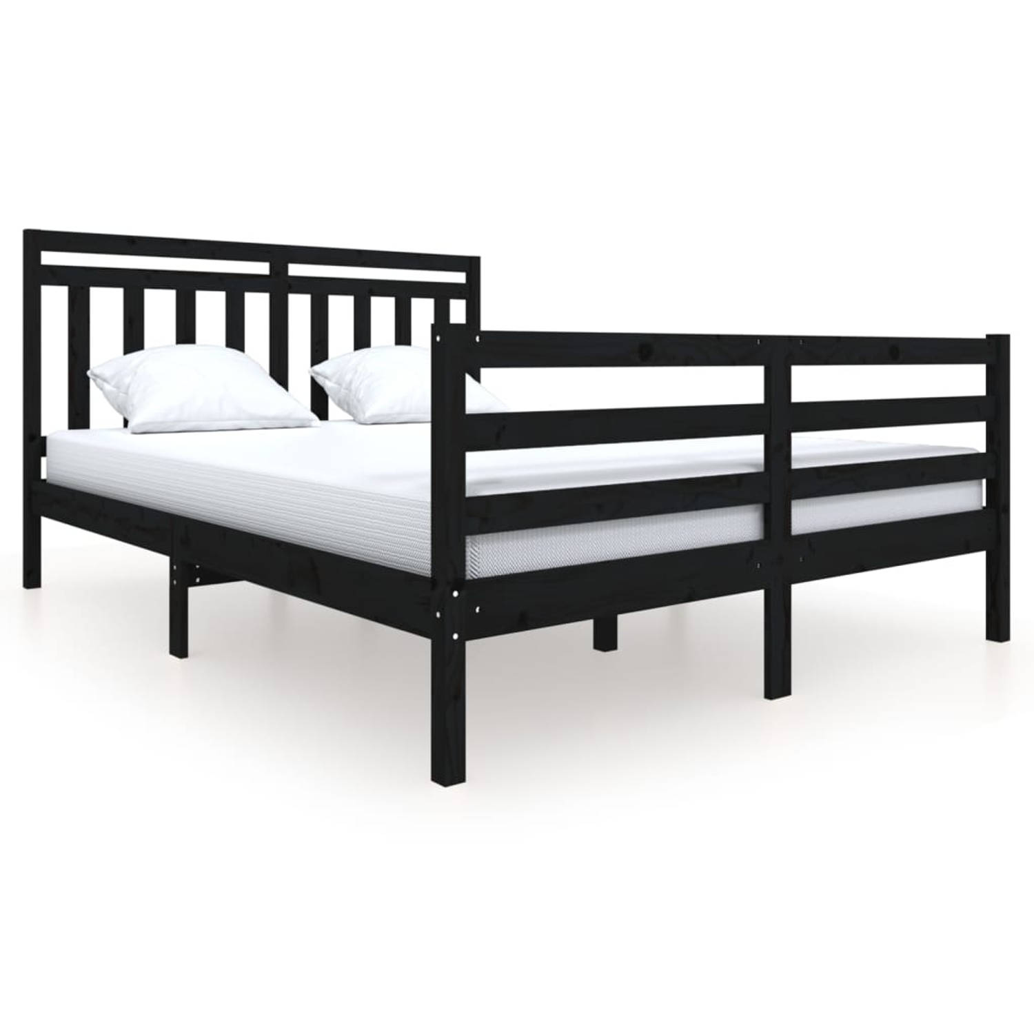 The Living Store Bedframe massief hout zwart 160x200 cm - Bedframe - Bedframes - Tweepersoonsbed - Bed - Bedombouw - Dubbel Bed - Frame - Bed Frame - Ledikant - Bedframe Met Hoofde