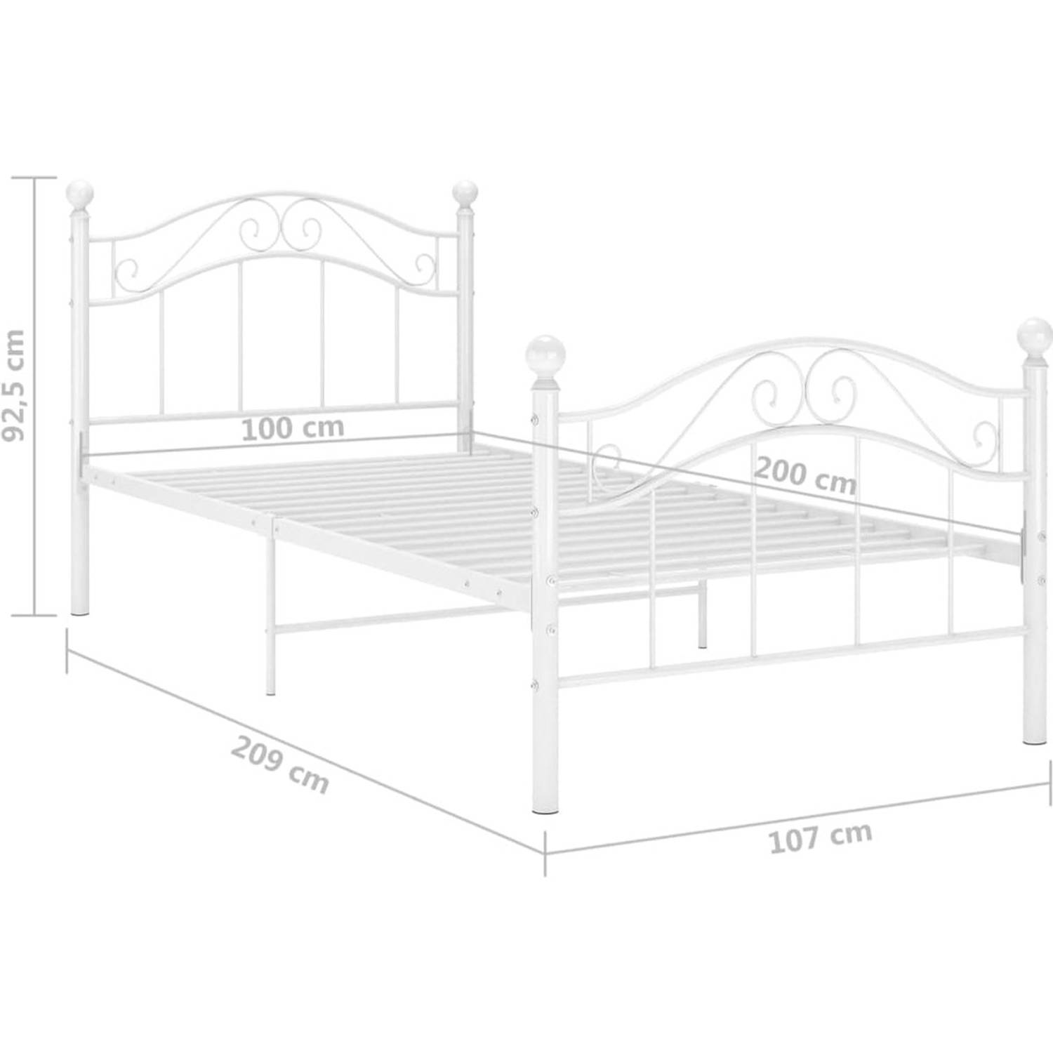 The Living Store Bedframe - Eenpersoons bed - Metaal - 209 x 107 x 92.5 cm - Wit