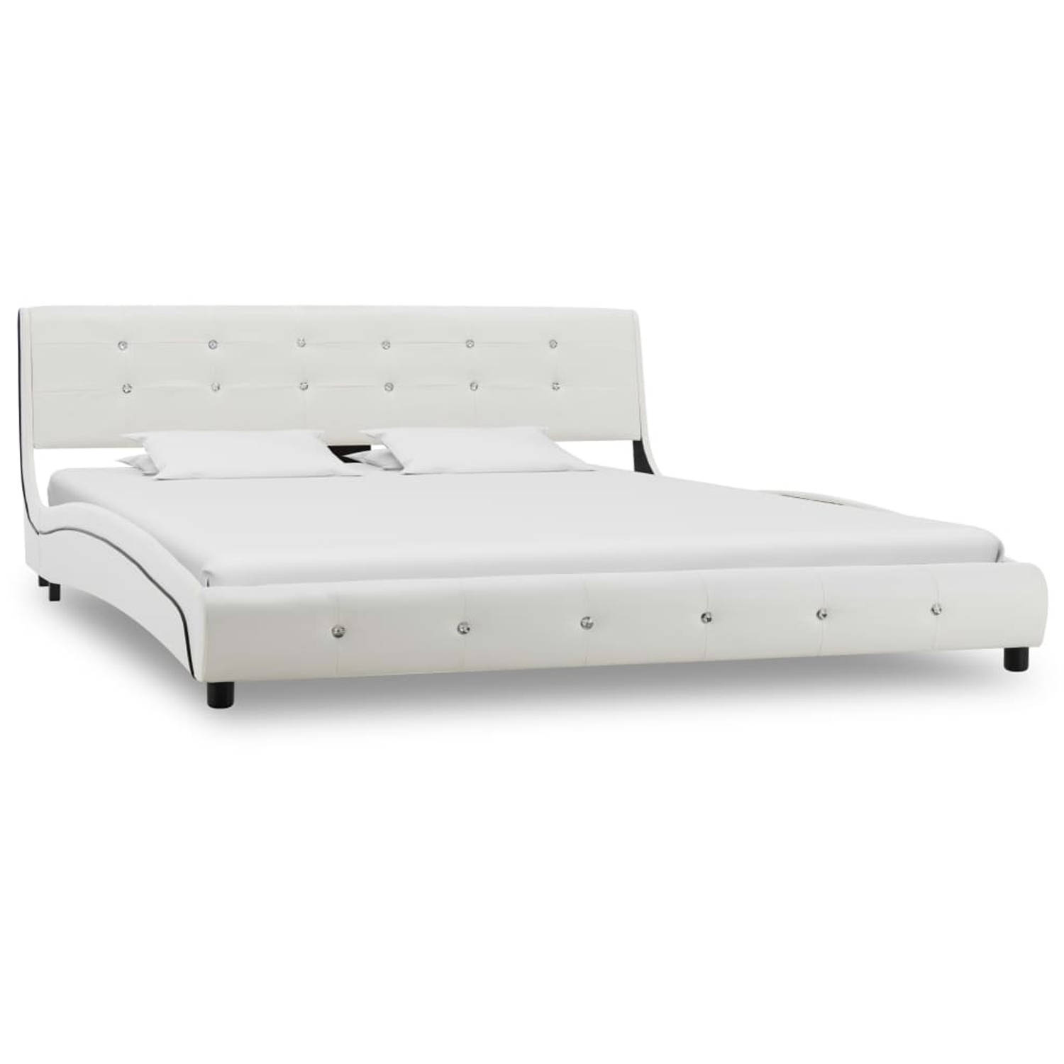 The Living Store Bed met matras kunstleer wit 160x200 cm - Bed - Bedden - Tweepersoonsbed - Tweepersoonsbedden - Slaapmeubel - Slaapmeubels - Gestoffeerd Bed - Gestoffeerde Bedden