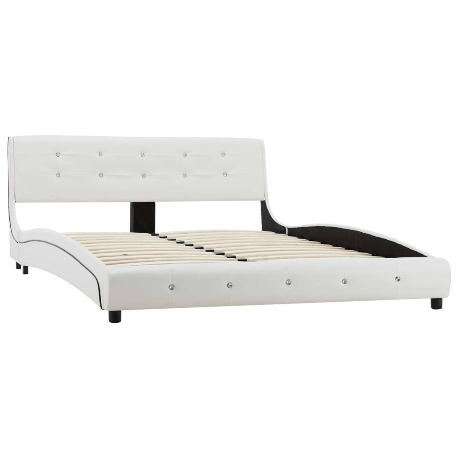 The Living Store Bedframe - Klassiek design - IJzer en hout - 140 x 200 cm - Wit