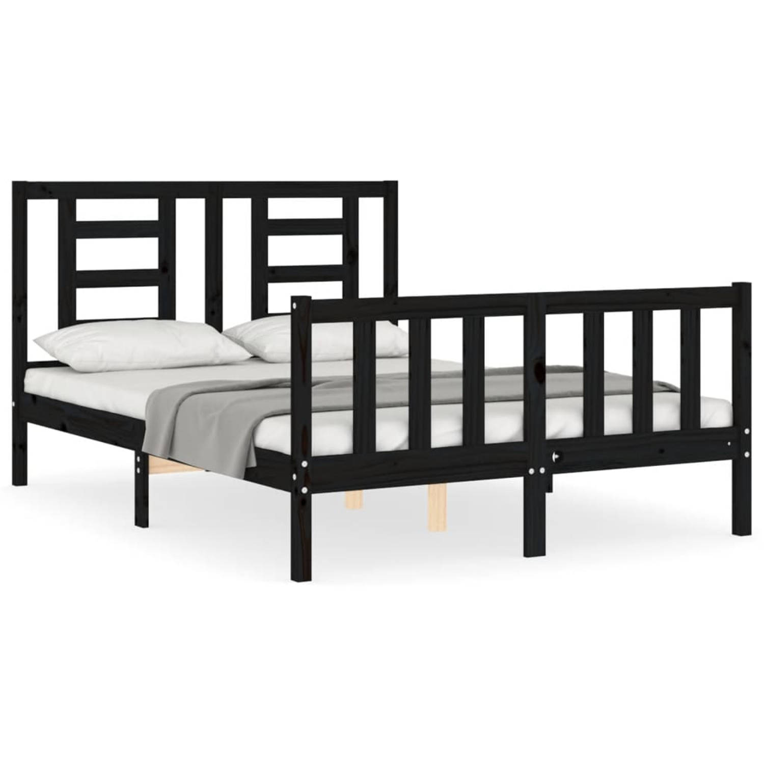 The Living Store Bedframe met hoofdbord massief hout zwart 120x200 cm - Bedframe - Bedframes - Bed - Tweepersoonsbed - Slaapkamermeubel - Houten Bedframe - Houten Bed - Bedbodem -