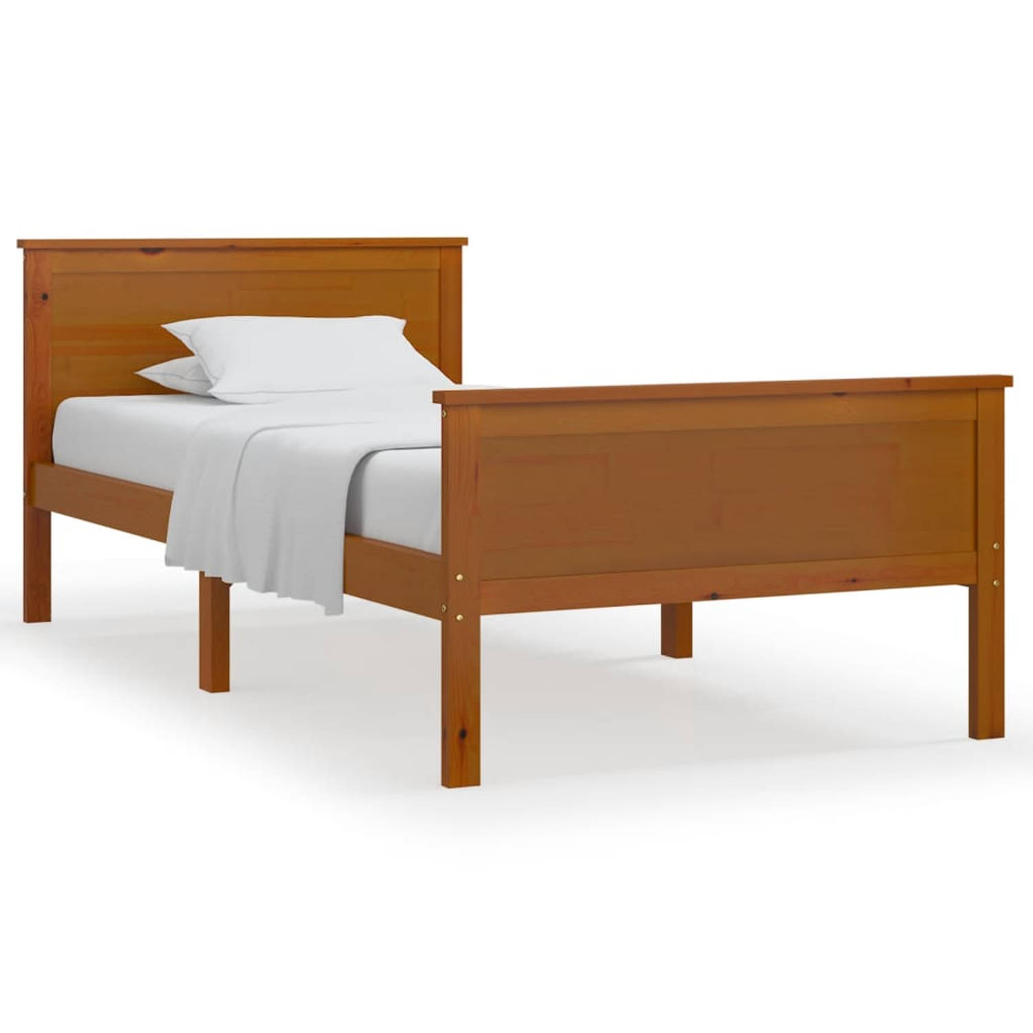 The Living Store Bedframe massief grenenhout honingbruin 100x200 cm - Bedframe - Bedframes - Houten Bedframe - Bed - Bedbodem - Slaapmeubel - Eenpersoonsbed - Houten Bedframes - Be