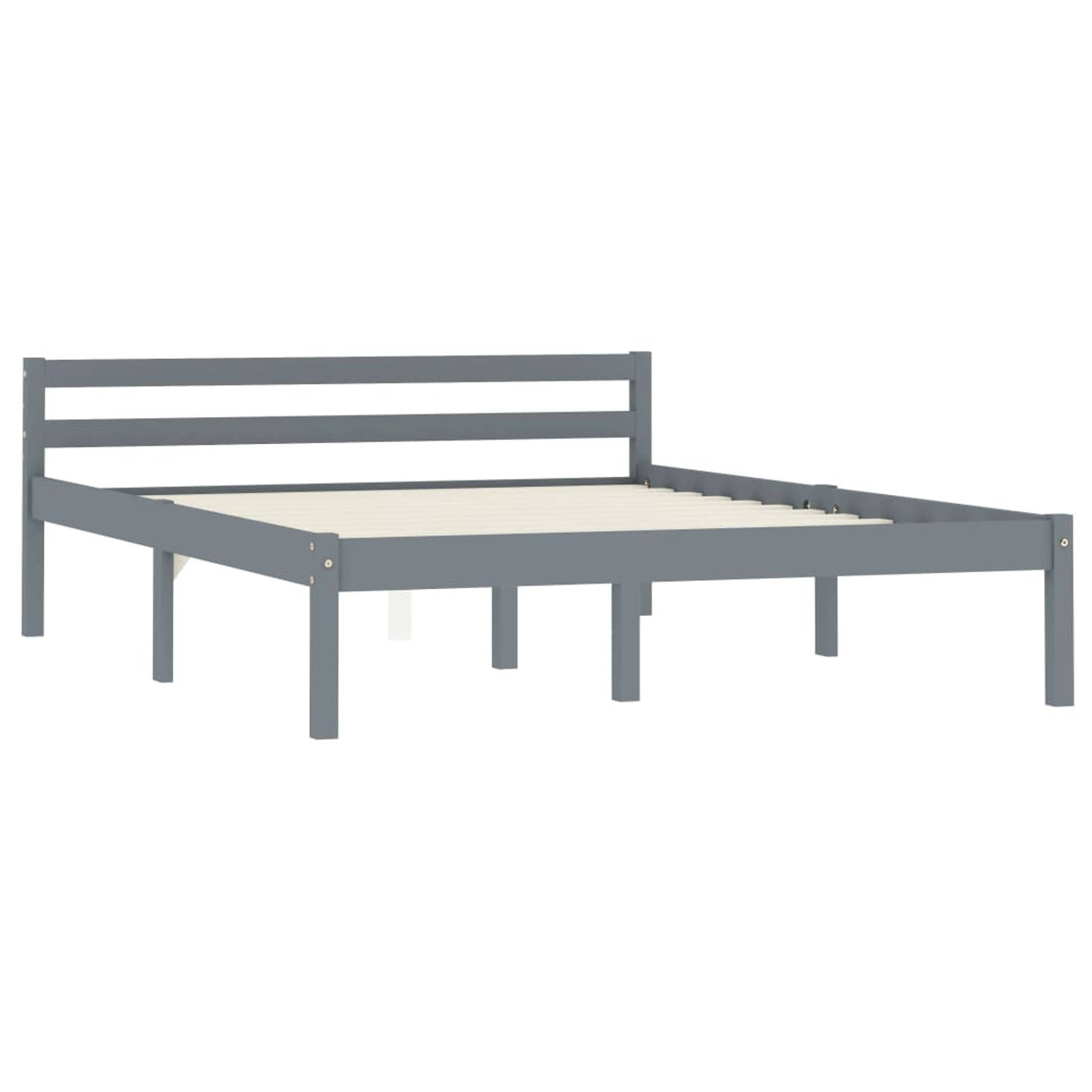 The Living Store Bedframe massief grenenhout grijs 140x200 cm - Bed