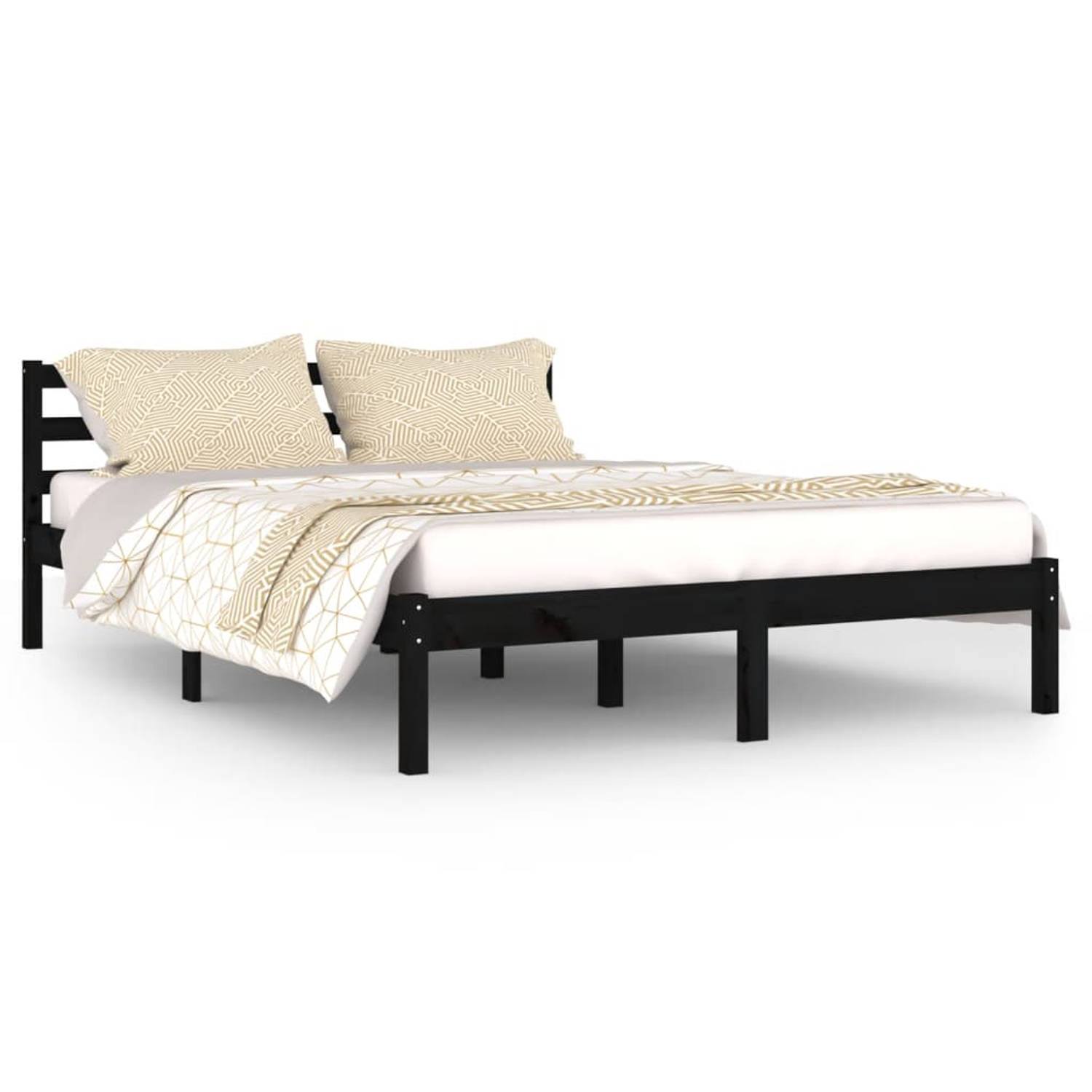 The Living Store Bedframe massief grenenhout zwart 140x200 cm - Bedframe - Bedframes - Bed - Bedbodem - Ledikant - Bed Frame - Massief Houten Bedframe - Slaapmeubel - Bedden - Bedb