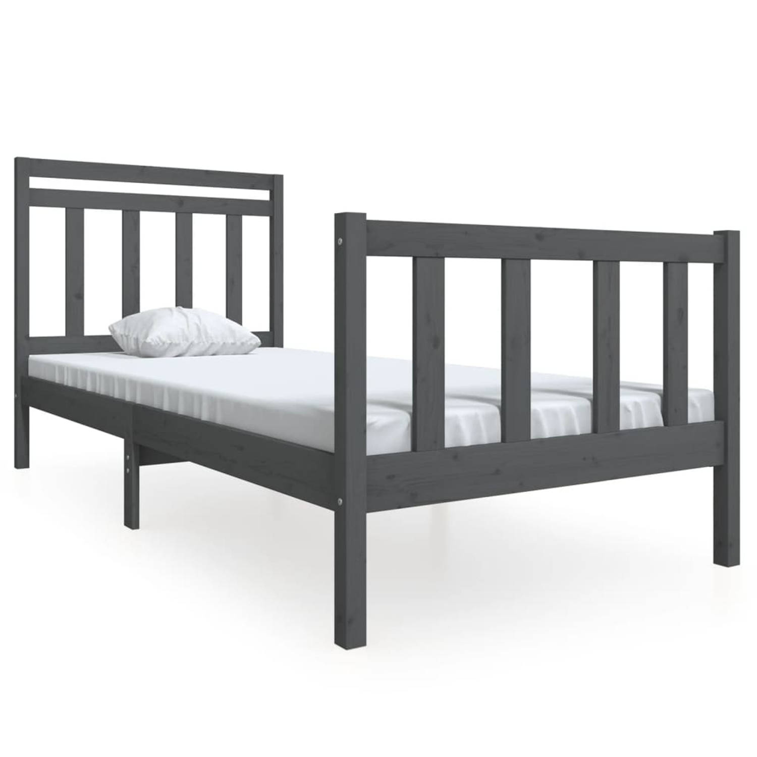 The Living Store Bedframe massief hout grijs 100x200 cm - Bedframe - Bedframes - Eenpersoonsbed - Bed - Bedombouw - Frame - Bed Frame - Ledikant - Bedframe Met Hoofdeinde - Eenpers