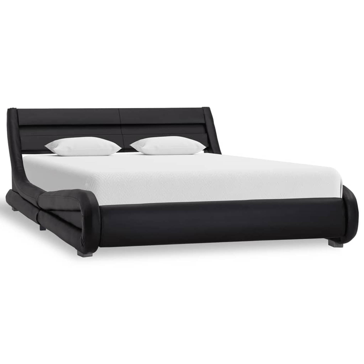 The Living Store Kunstleren Bedframe - Zwart - 217 x 175 x 60 cm - LED-verlichting - Geschikt voor matras 160 x 200 cm