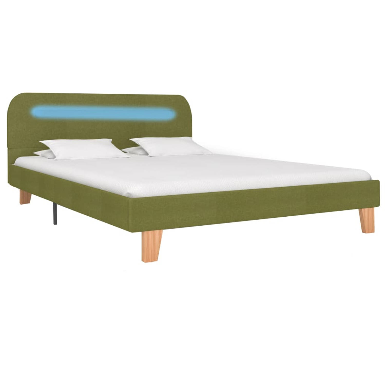 The Living Store Bedframe met LED stof groen 140x200 cm - Bed