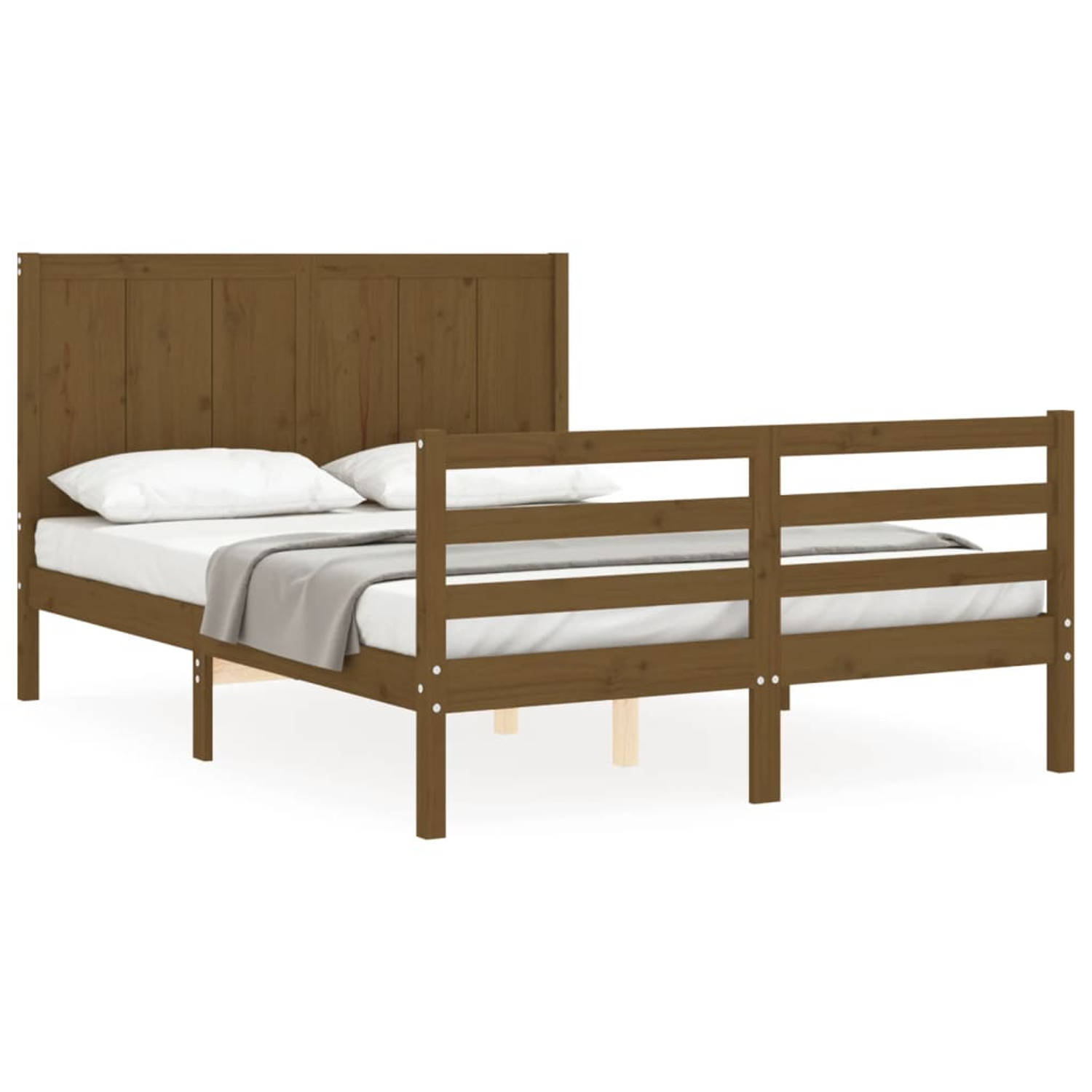 The Living Store Bedframe met hoofdbord massief hout honingbruin 120x200 cm - Bedframe - Bedframes - Bed - Tweepersoonsbed - Slaapkamermeubel - Houten Bedframe - Houten Bed - Bedbo