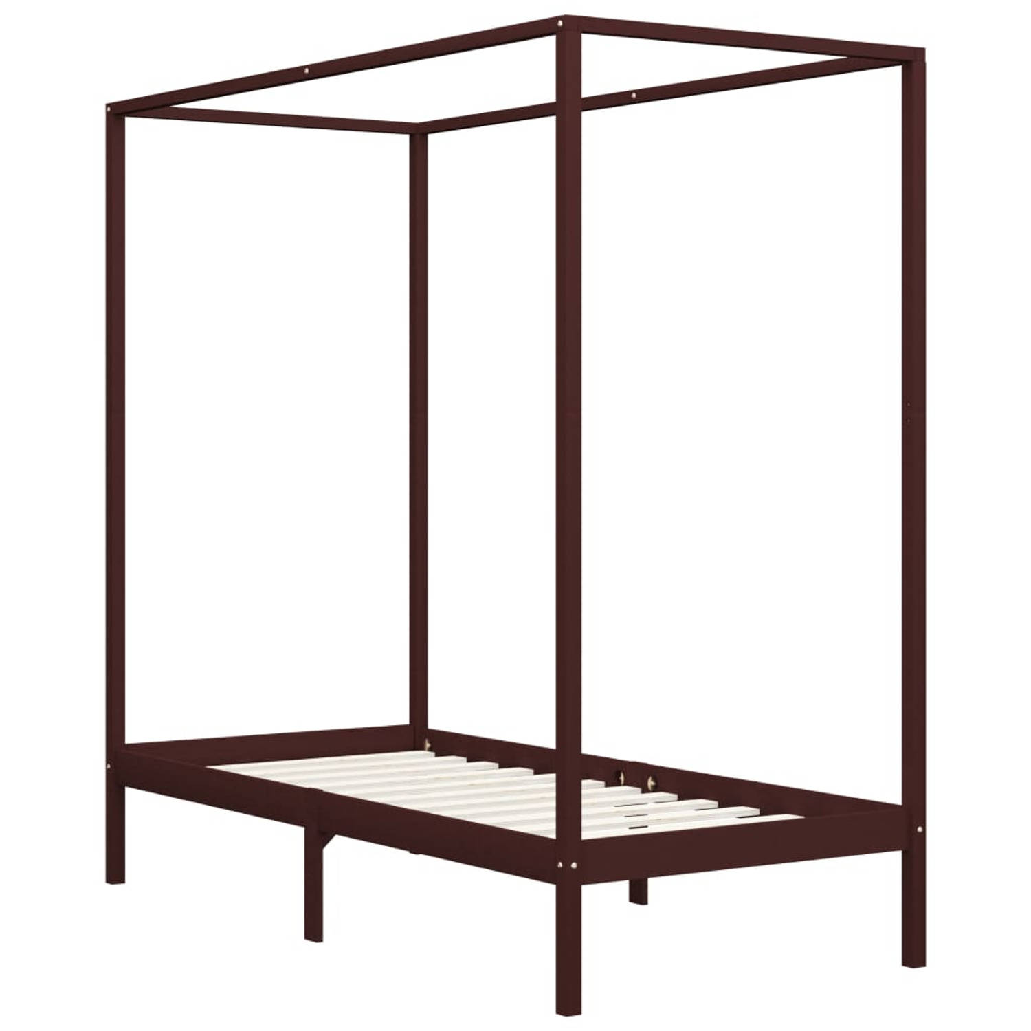 The Living Store Hemelbedframe - Massief hout - 204 x 104 x 200 cm - Donkerbruin