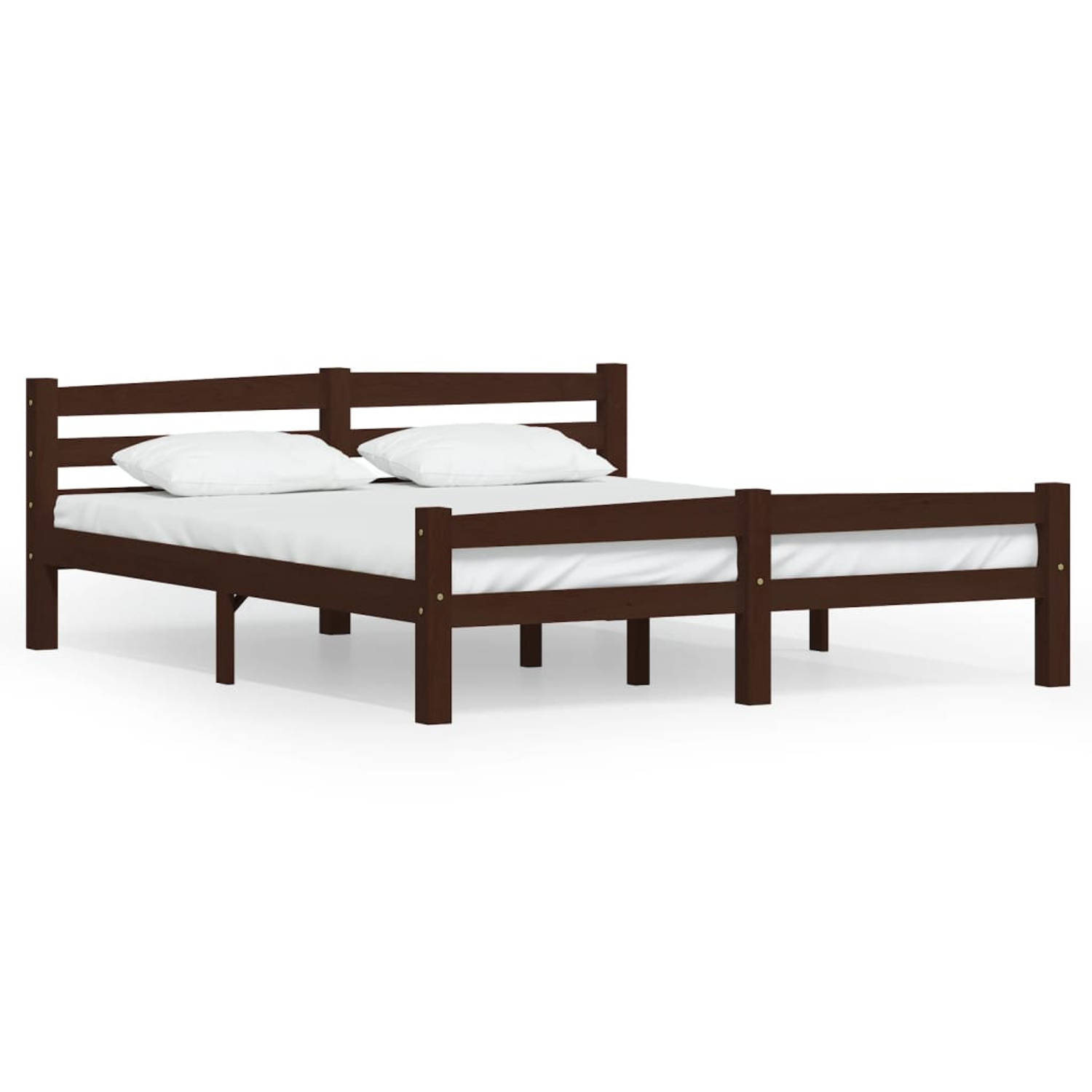 The Living Store Bedframe massief grenenhout donkerbruin 160x200 cm - Bedframe - Bedframe - Bed Frame - Bed Frames - Bed - Bedden - 2-persoonsbed - 2-persoonsbedden - Tweepersoons