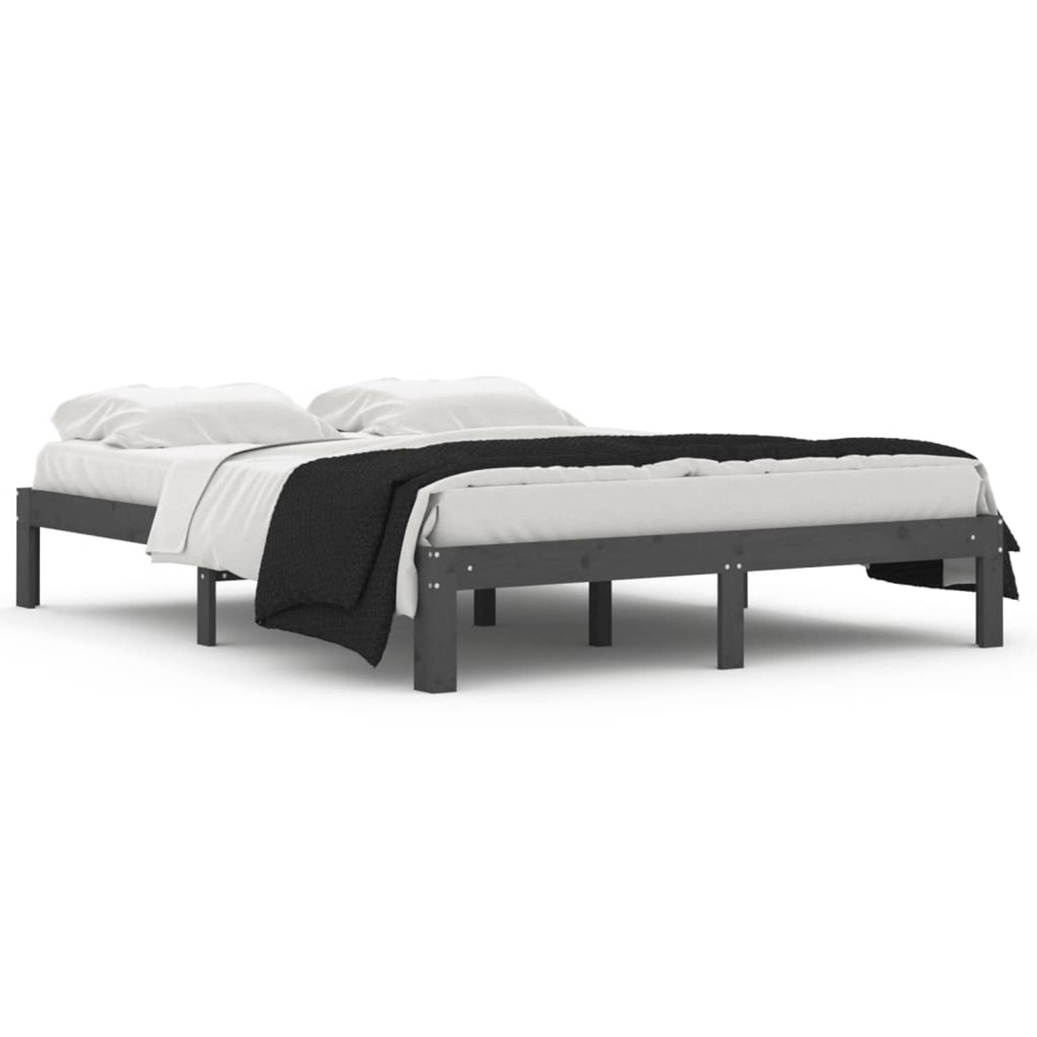 The Living Store Bedframe massief hout grijs 150x200 cm 5FT King Size - Bedframe - Bedframes - Bed - Bedbodem - Ledikant - Bed Frame - Massief Houten Bedframe - Slaapmeubel - Bedde