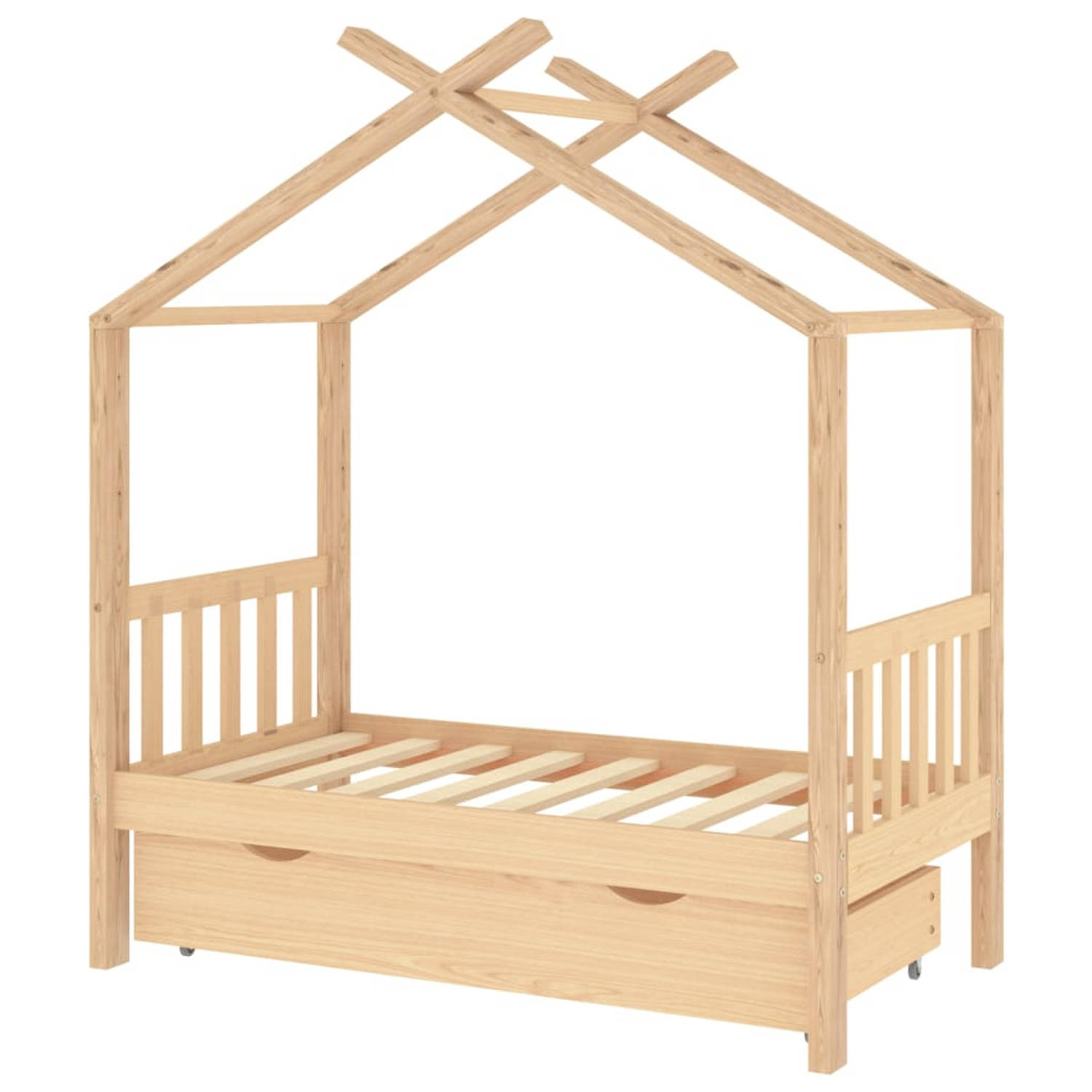 The Living Store Kinderbed - Boomhut-Stijl - Hout - 146x77x190 cm - Met Opberglade - Massief Grenenhout