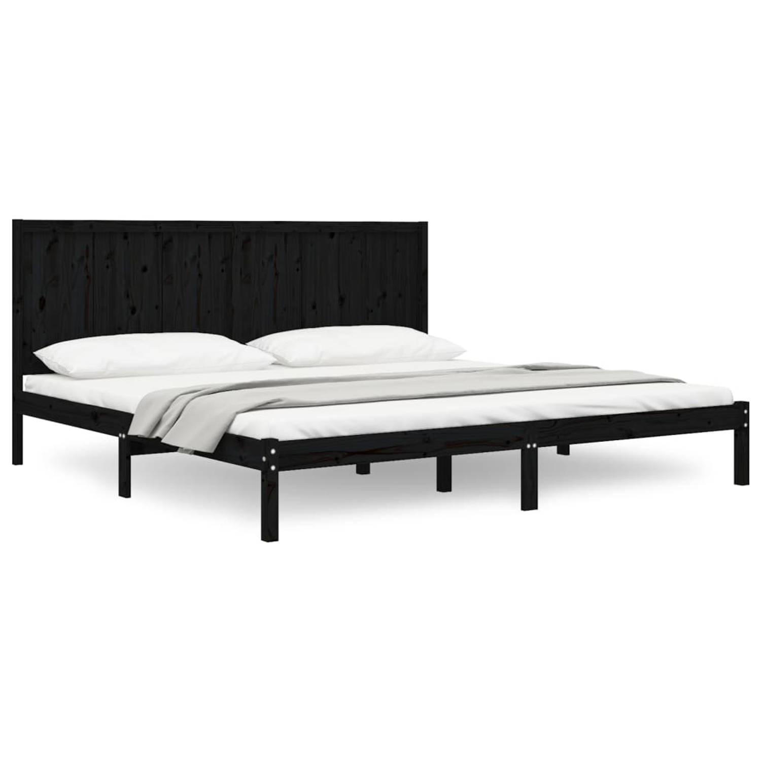 The Living Store Bedframe massief grenenhout zwart 200x200 cm - Bedframe - Bedframes - Bed - Bedbodem - Ledikant - Bed Frame - Massief Houten Bedframe - Slaapmeubel - Tweepersoonsb