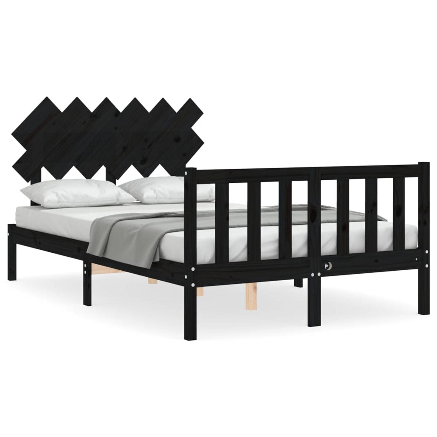 The Living Store Bedframe met hoofdbord massief hout zwart 120x200 cm - Bedframe - Bedframes - Bed - Tweepersoonsbed - Slaapkamermeubel - Houten Bedframe - Houten Bed - Bedbodem -