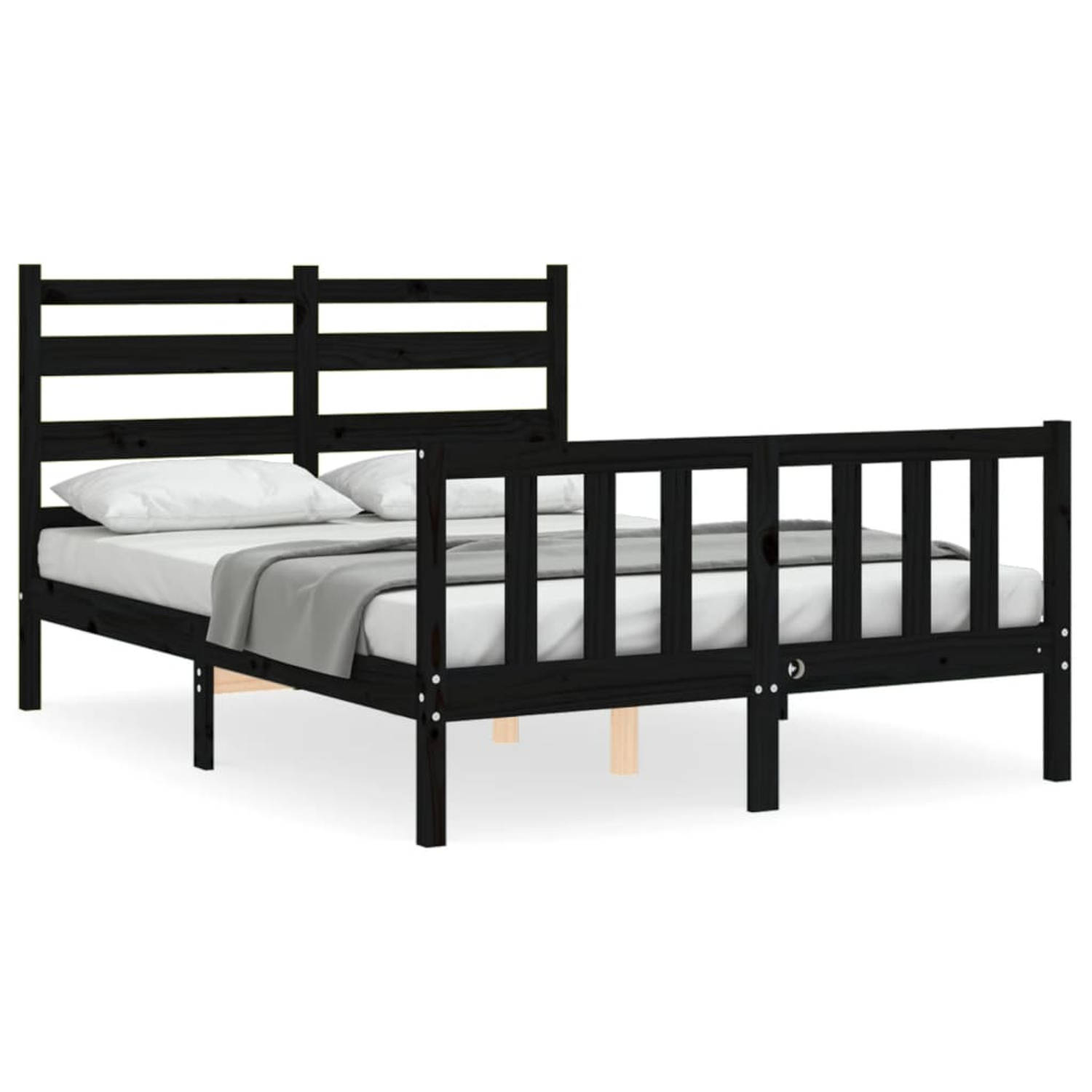 The Living Store Bedframe met hoofdbord massief hout zwart 120x200 cm - Bedframe - Bedframes - Bed - Tweepersoonsbed - Slaapkamermeubel - Houten Bedframe - Houten Bed - Bedbodem -