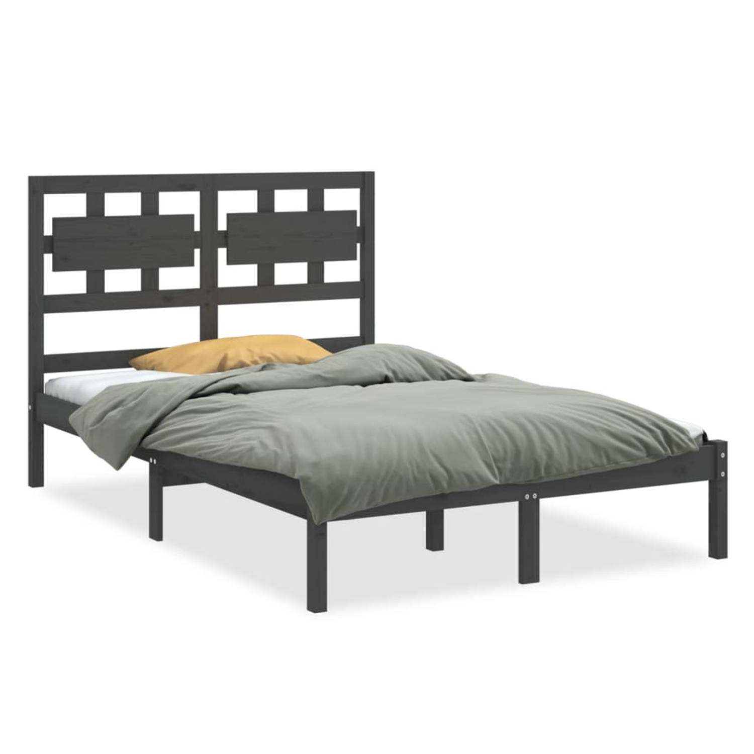 The Living Store Bedframe massief hout grijs 120x200 cm - Bedframe - Bedframes - Tweepersoonsbed - Bed - Bedombouw - Dubbel Bed - Frame - Bed Frame - Ledikant - Bedframe Met Hoofde