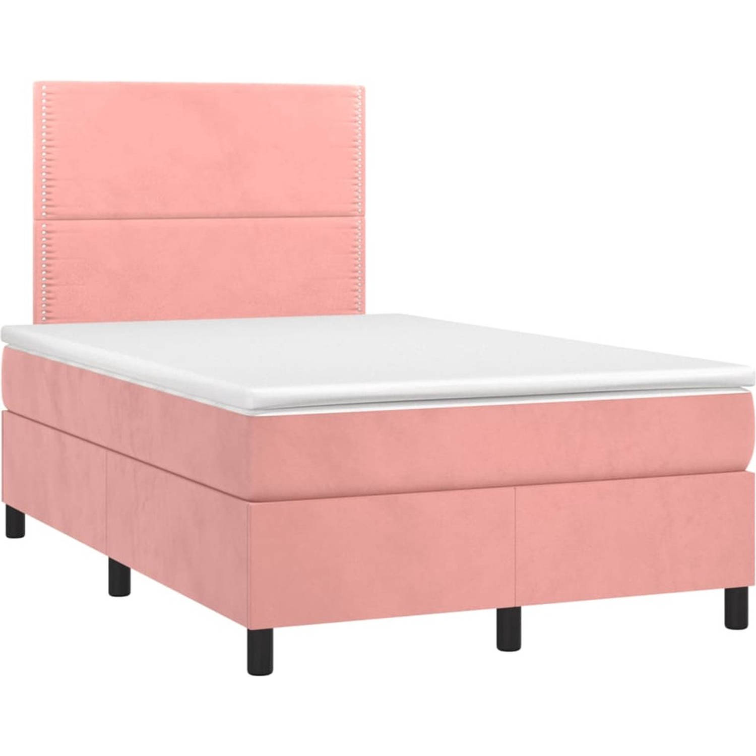 The Living Store Boxspringbed - Roze - 203 x 120 x 118/128 cm - Fluweel - Pocketvering