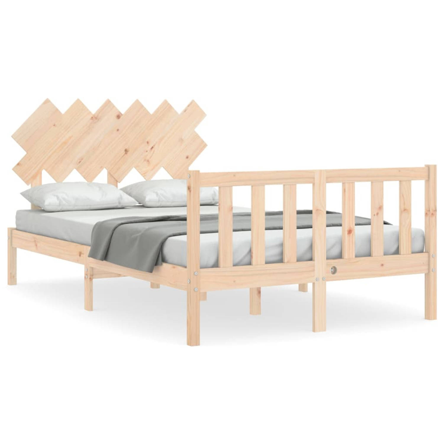 The Living Store Bedframe met hoofdbord massief hout 120x200 cm - Bedframe - Bedframes - Bed - Tweepersoonsbed - Slaapkamermeubel - Houten Bedframe - Houten Bed - Bedbodem - Massie